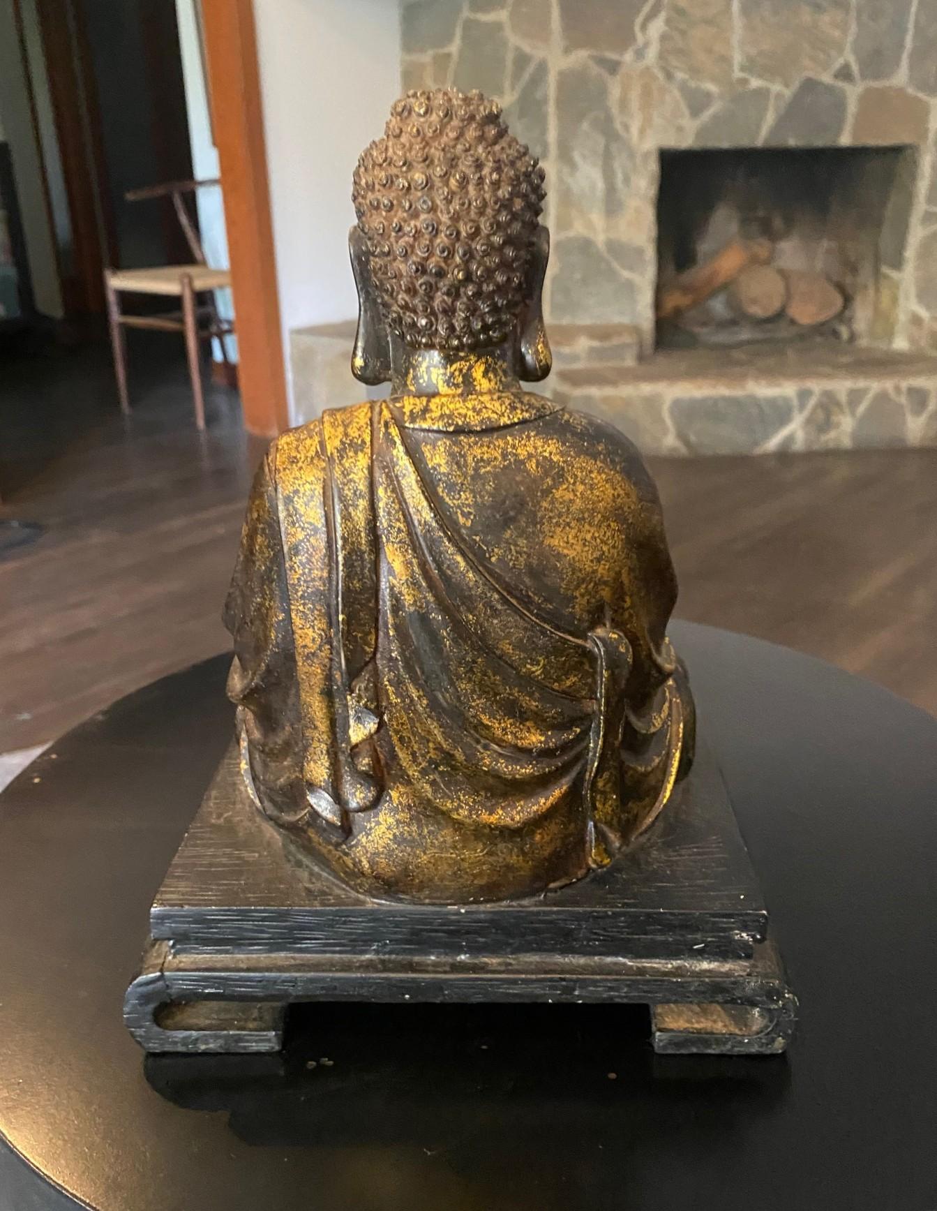 Estatua Escultura Buda Asiático Japonés Amida Nyorai Tallado Madera Dorada Sentado en venta 5
