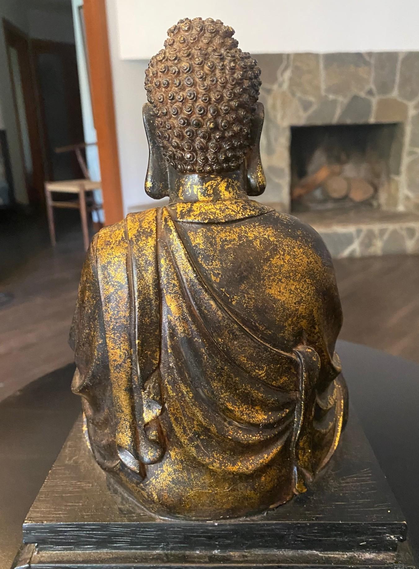 Estatua Escultura Buda Asiático Japonés Amida Nyorai Tallado Madera Dorada Sentado en venta 6
