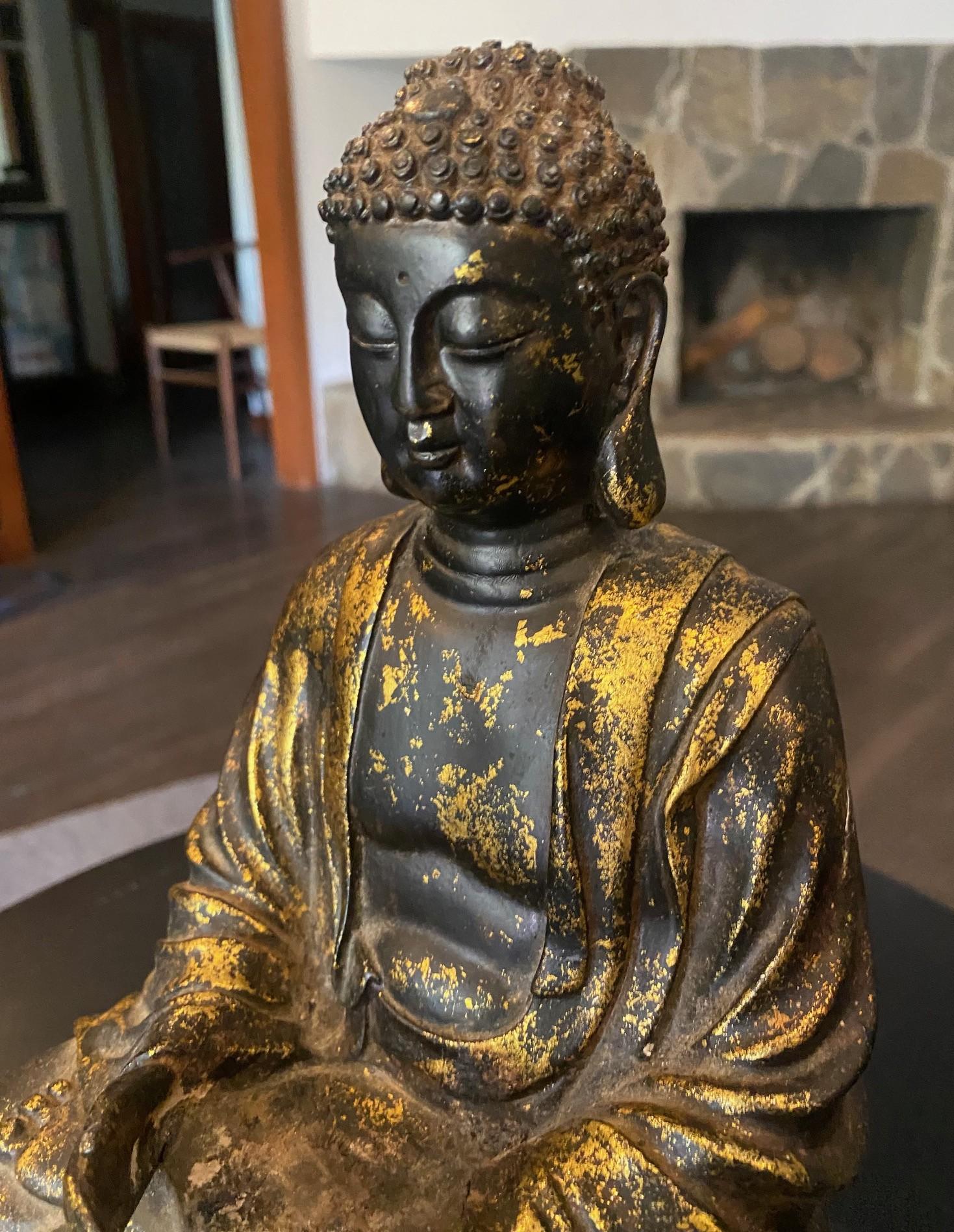 Estatua Escultura Buda Asiático Japonés Amida Nyorai Tallado Madera Dorada Sentado en venta 10