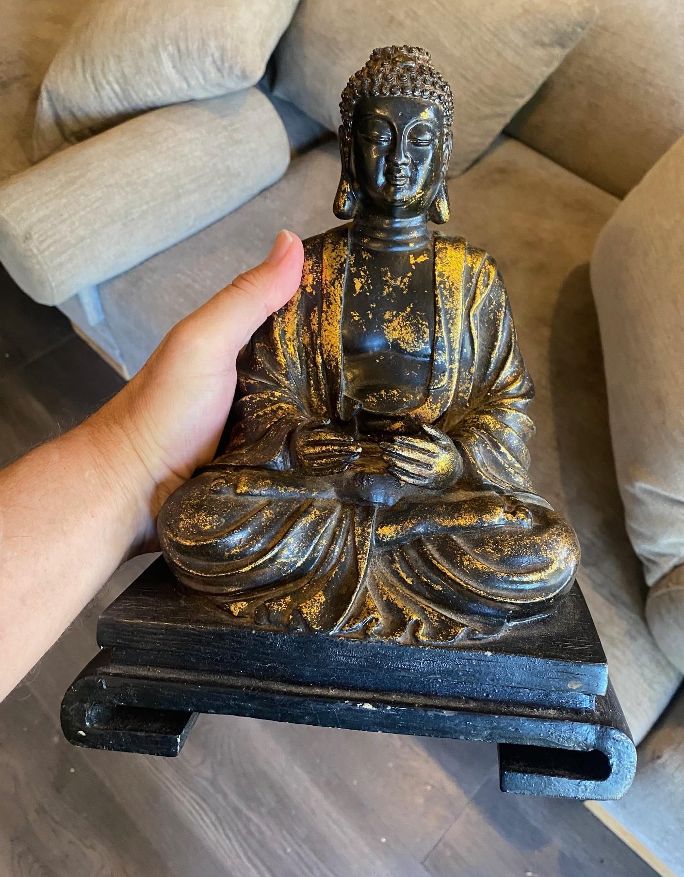 Estatua Escultura Buda Asiático Japonés Amida Nyorai Tallado Madera Dorada Sentado en venta 12