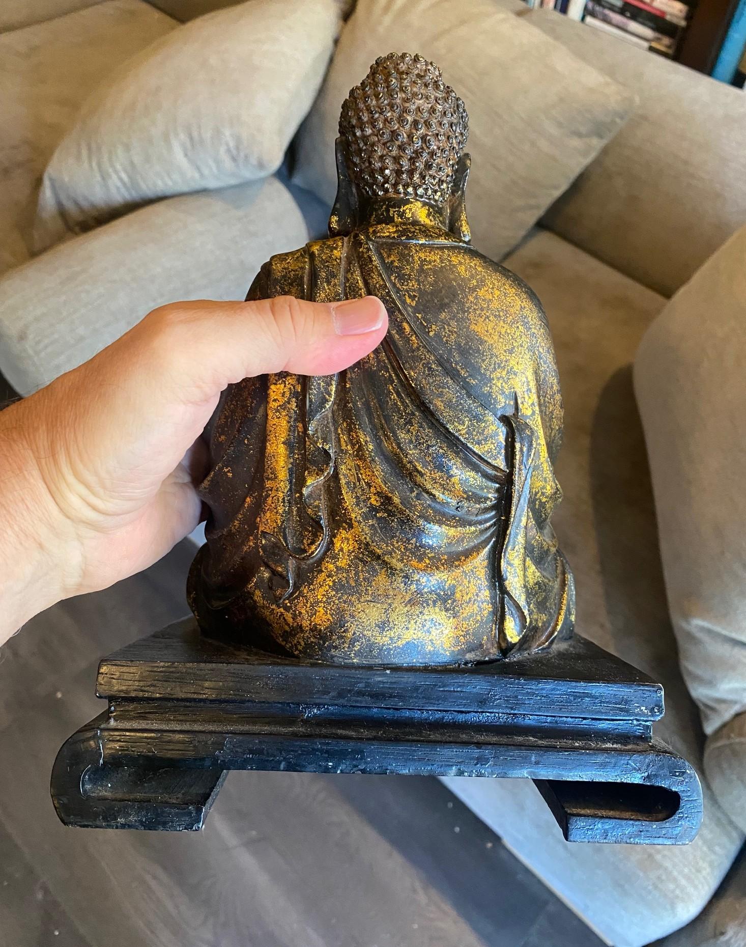 Estatua Escultura Buda Asiático Japonés Amida Nyorai Tallado Madera Dorada Sentado en venta 13