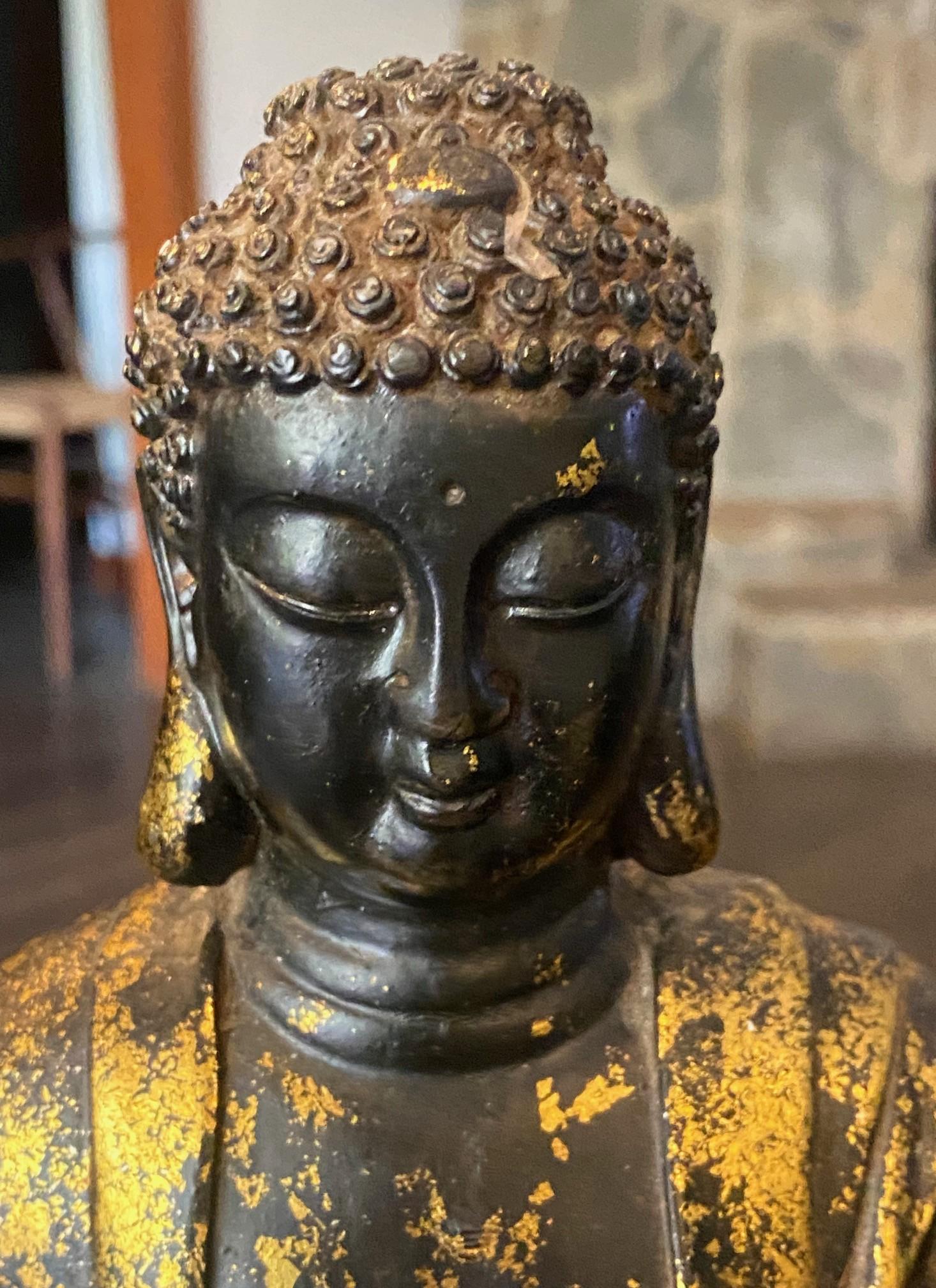 Estatua Escultura Buda Asiático Japonés Amida Nyorai Tallado Madera Dorada Sentado Tallado a mano en venta