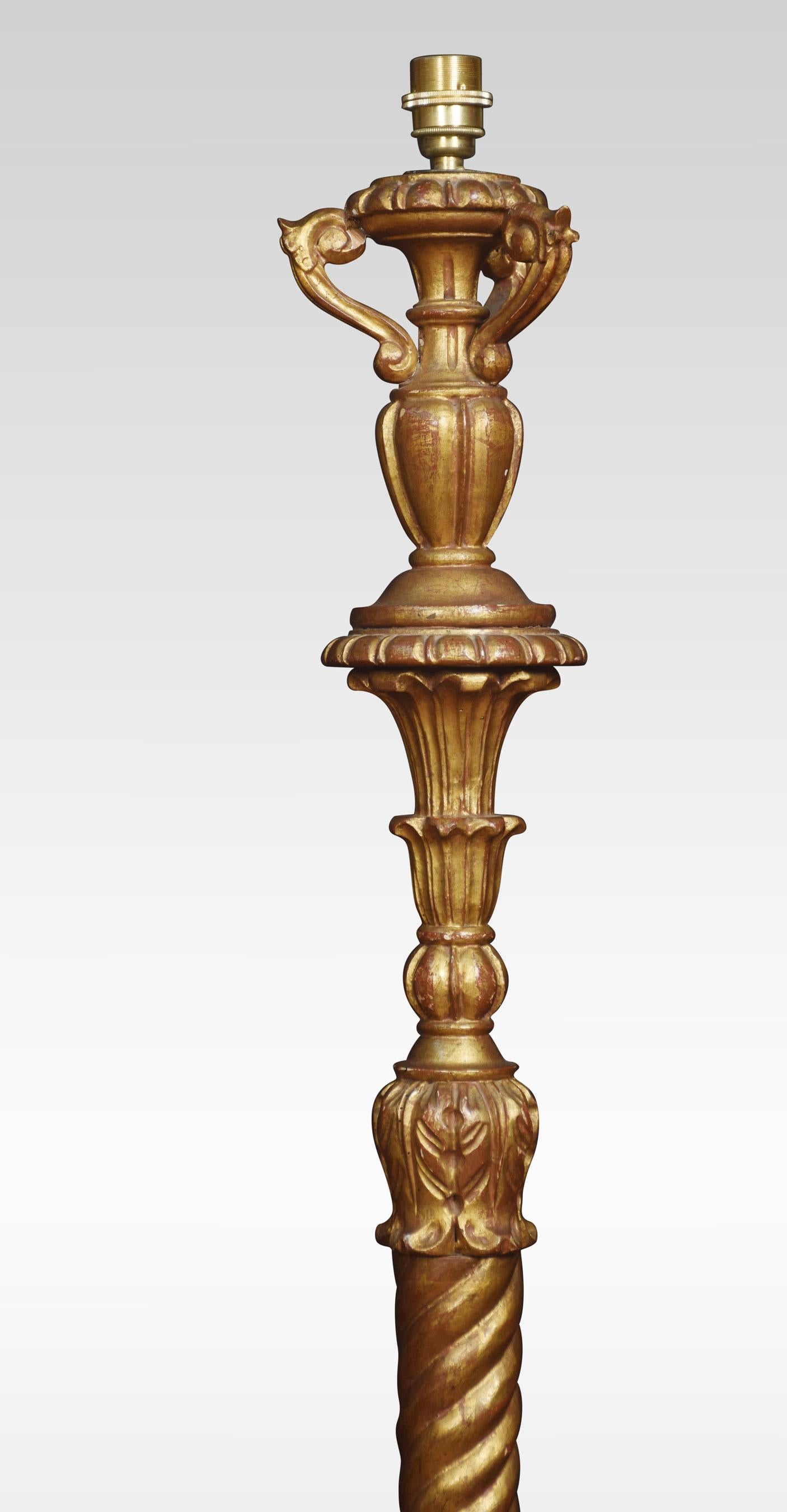 20th Century Carved Gilt Wood Standard Lamp For Sale