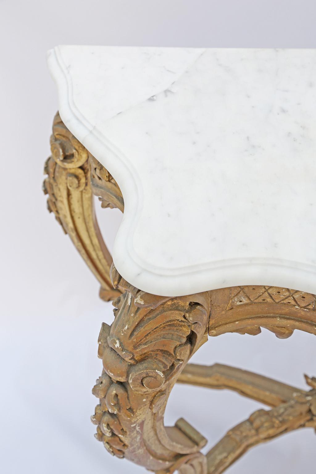 Carved Giltwood 18th Century French Console with Marble Top 7