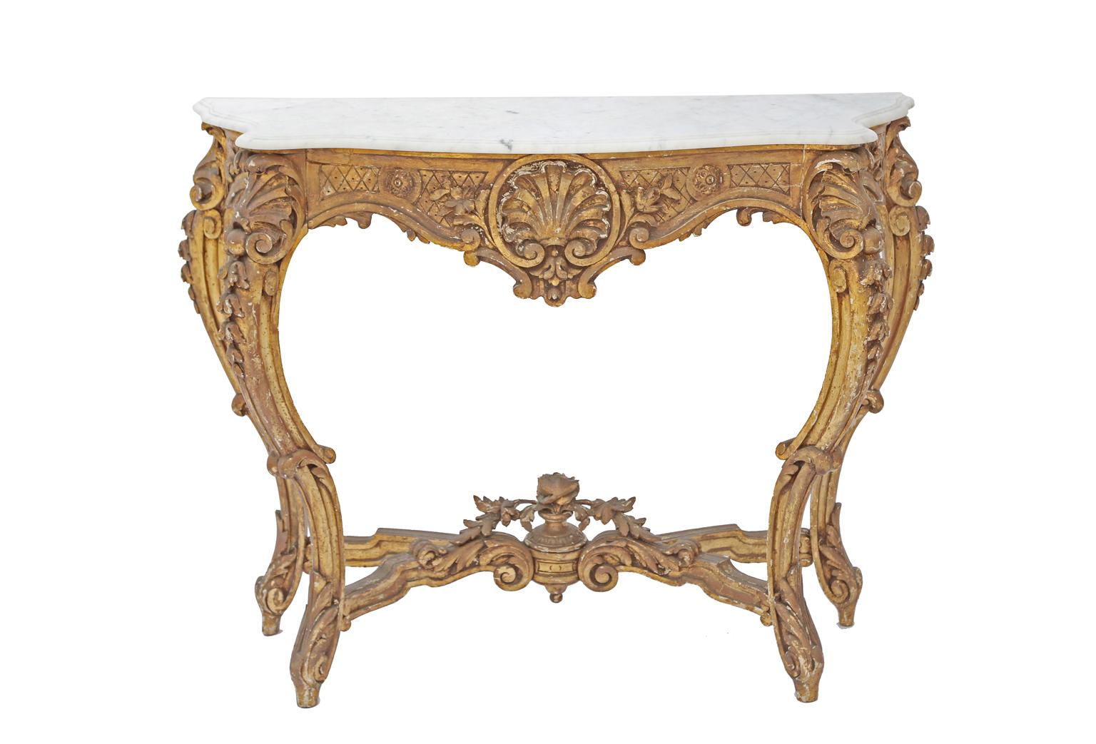 Carved Giltwood 18th Century French Console with Marble Top 9
