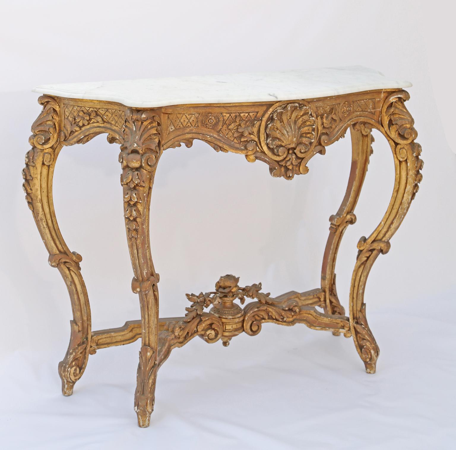 Carved Giltwood 18th Century French Console with Marble Top 10