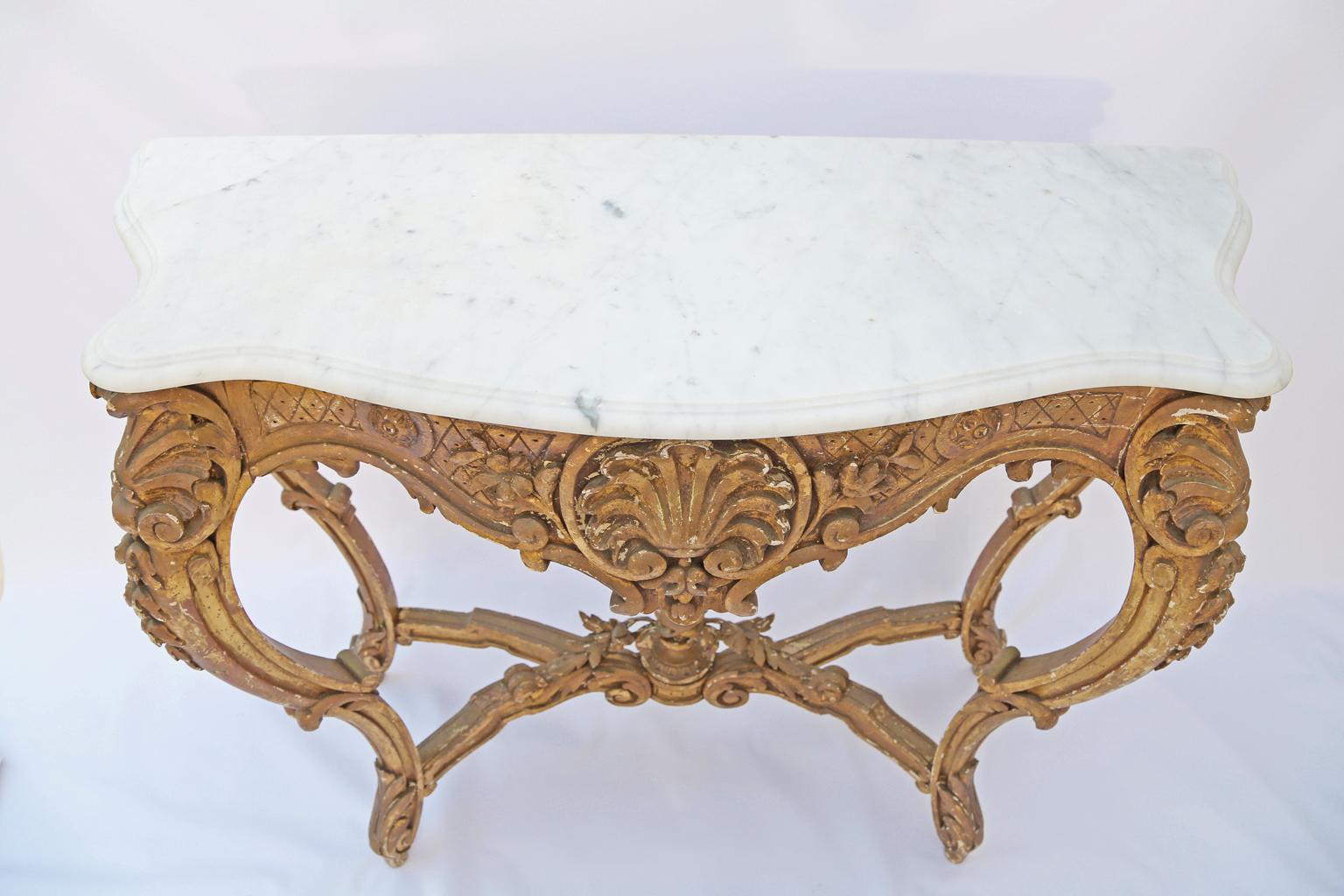 Carved Giltwood 18th Century French Console with Marble Top 1