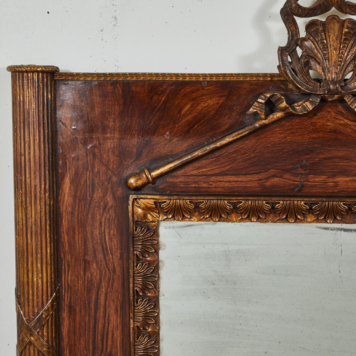French Carved Giltwood and Faux Bois Painted Mirror from Early 19th Century, France For Sale