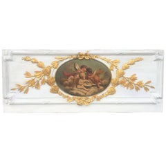 Carved Giltwood and Painted Boiserie Overdoor Frieze Panel with Cherubs Inset