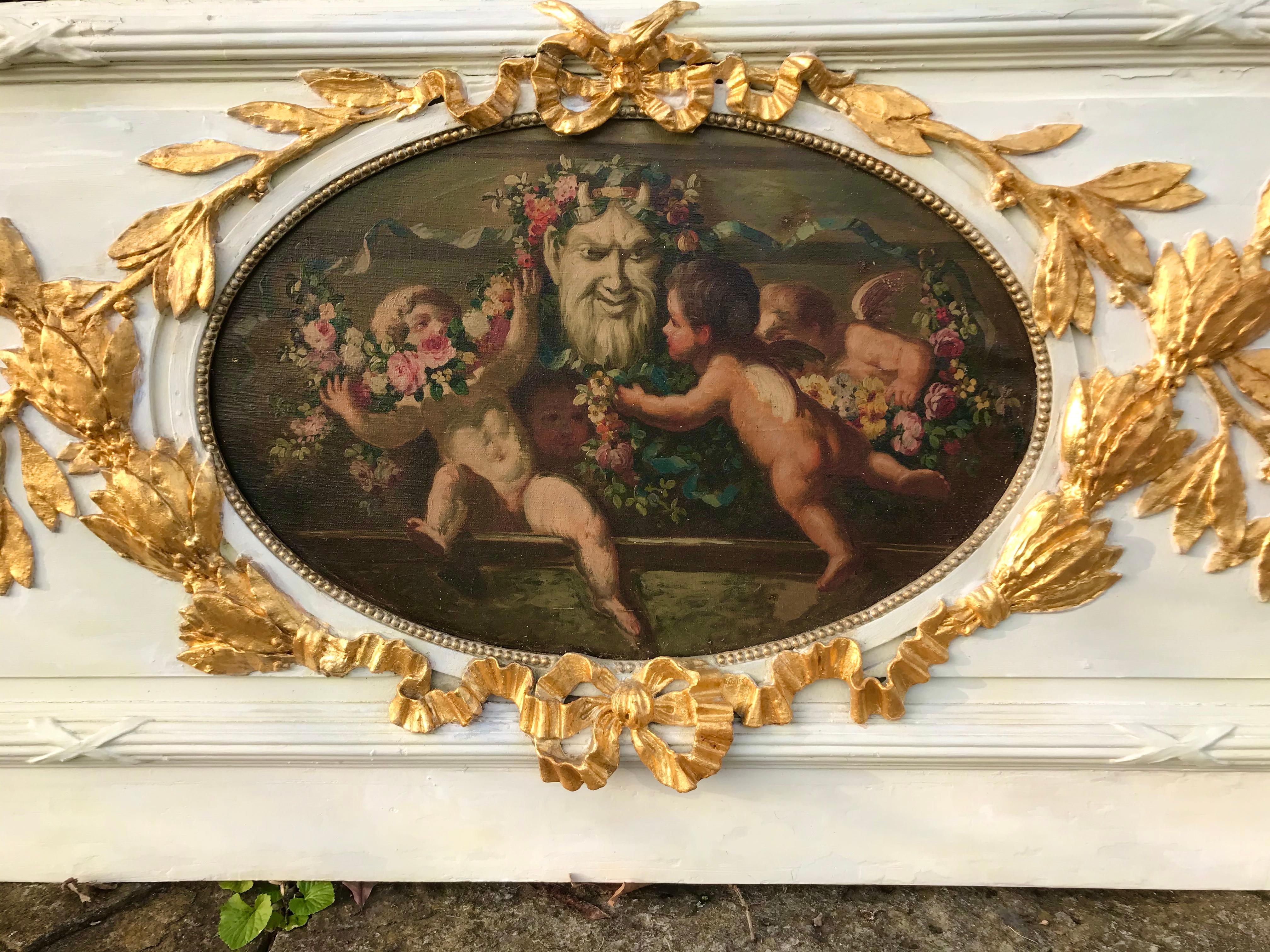 French Carved Giltwood and Painted Boiserie Overdoor Panel