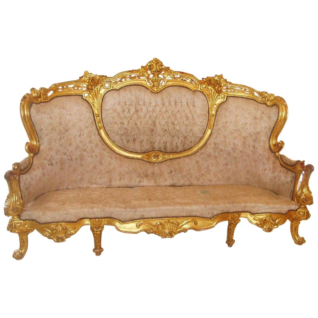 Carved Giltwood Baroque French Sofa