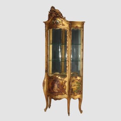 Carved Giltwood Bombay Serpentine Vitrine With Verdis Martin Panels c1890