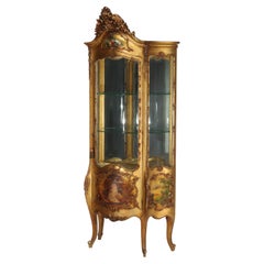 Carved Giltwood Bombay Serpentine Vitrine With Verdis Martin Panels c1890