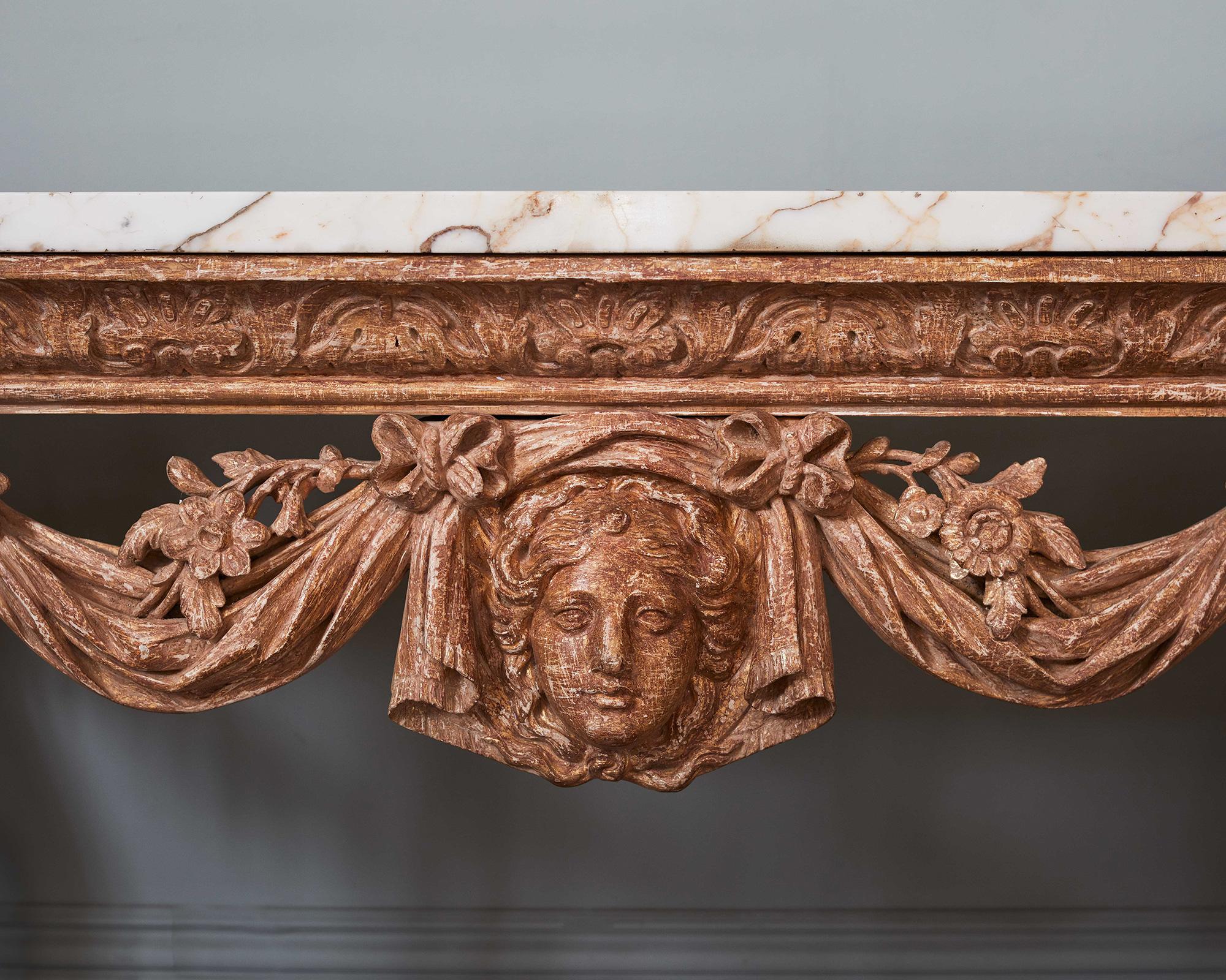 Carved Giltwood Console Table, in the Manner of Kent, Mid 18th Century In Good Condition For Sale In London, GB