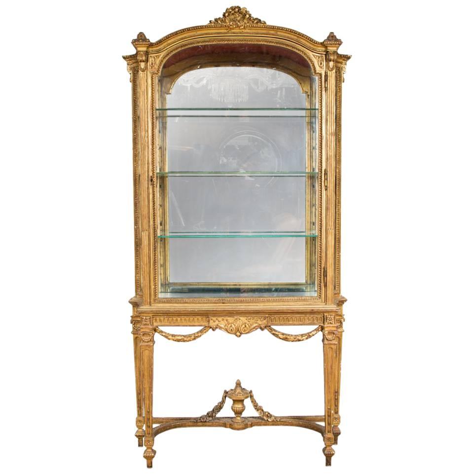 Carved Giltwood Display Cabinet For Sale