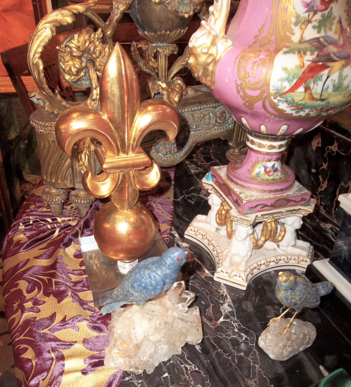 Baroque Carved Giltwood Fleur-de-lys Water Gilt Architectural Fragment on Acrylic Base