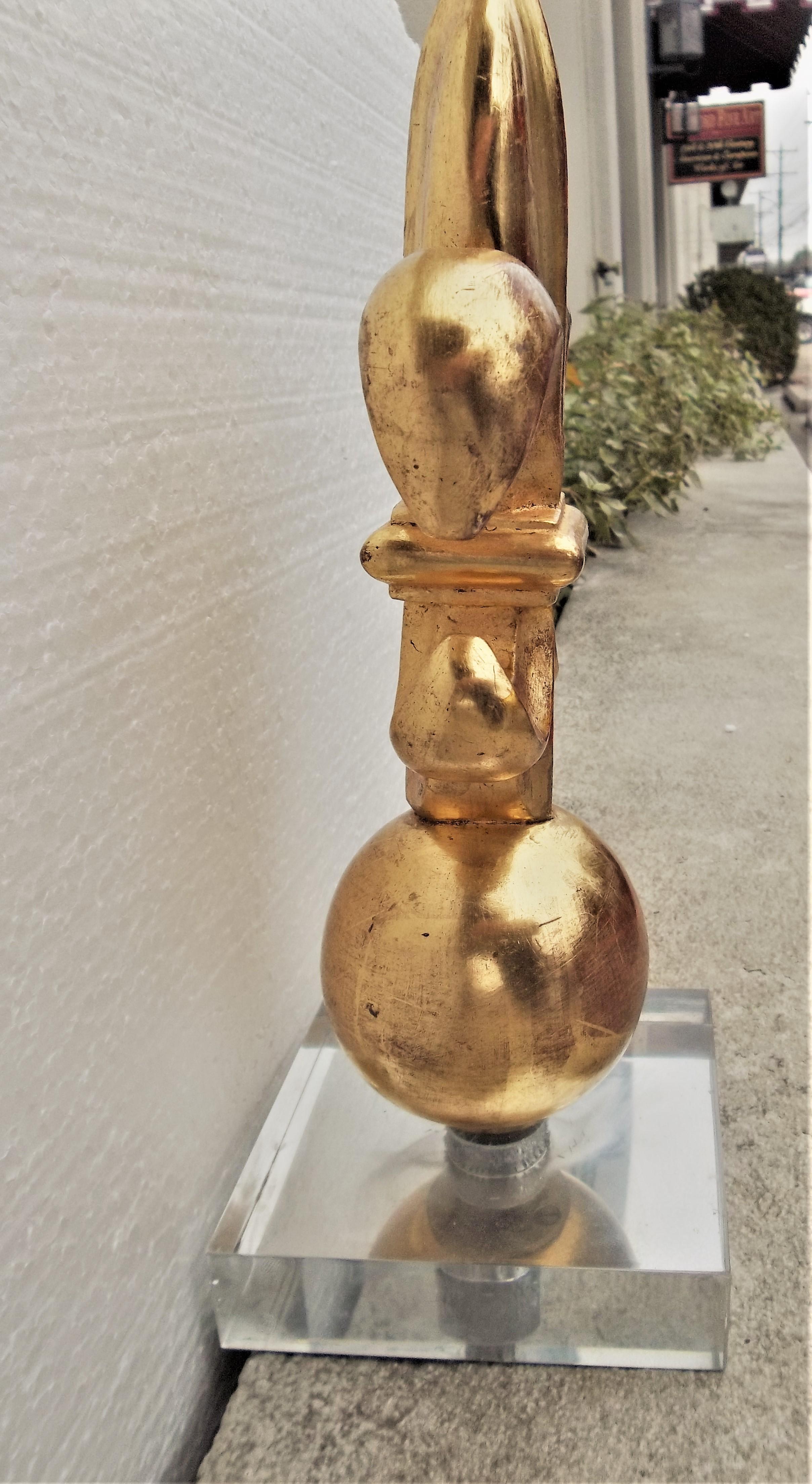 Carved Giltwood Fleur-de-lys Water Gilt Architectural Fragment on Acrylic Base 1