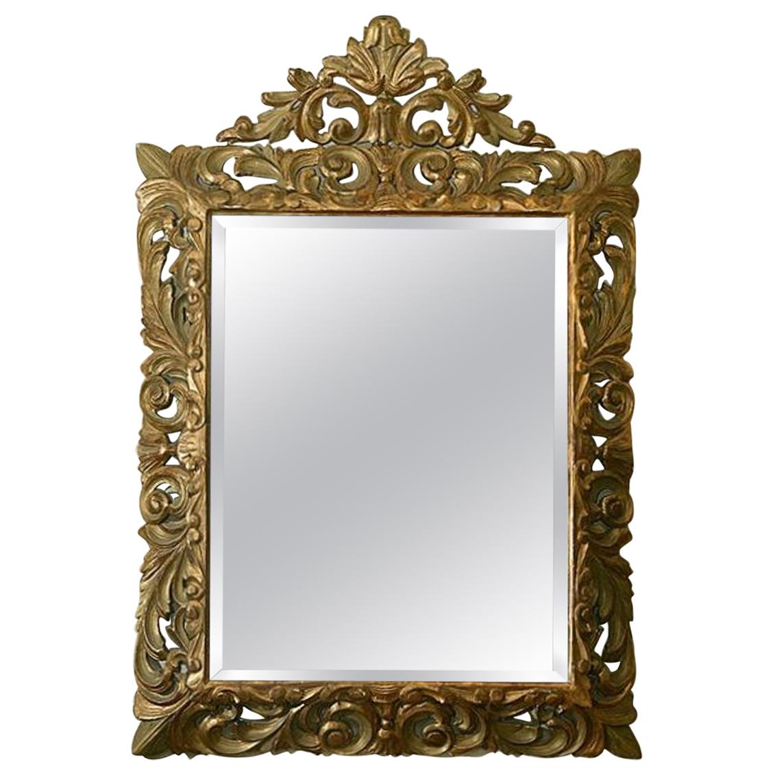 Carved Giltwood Framed Bevelled Mirror For Sale
