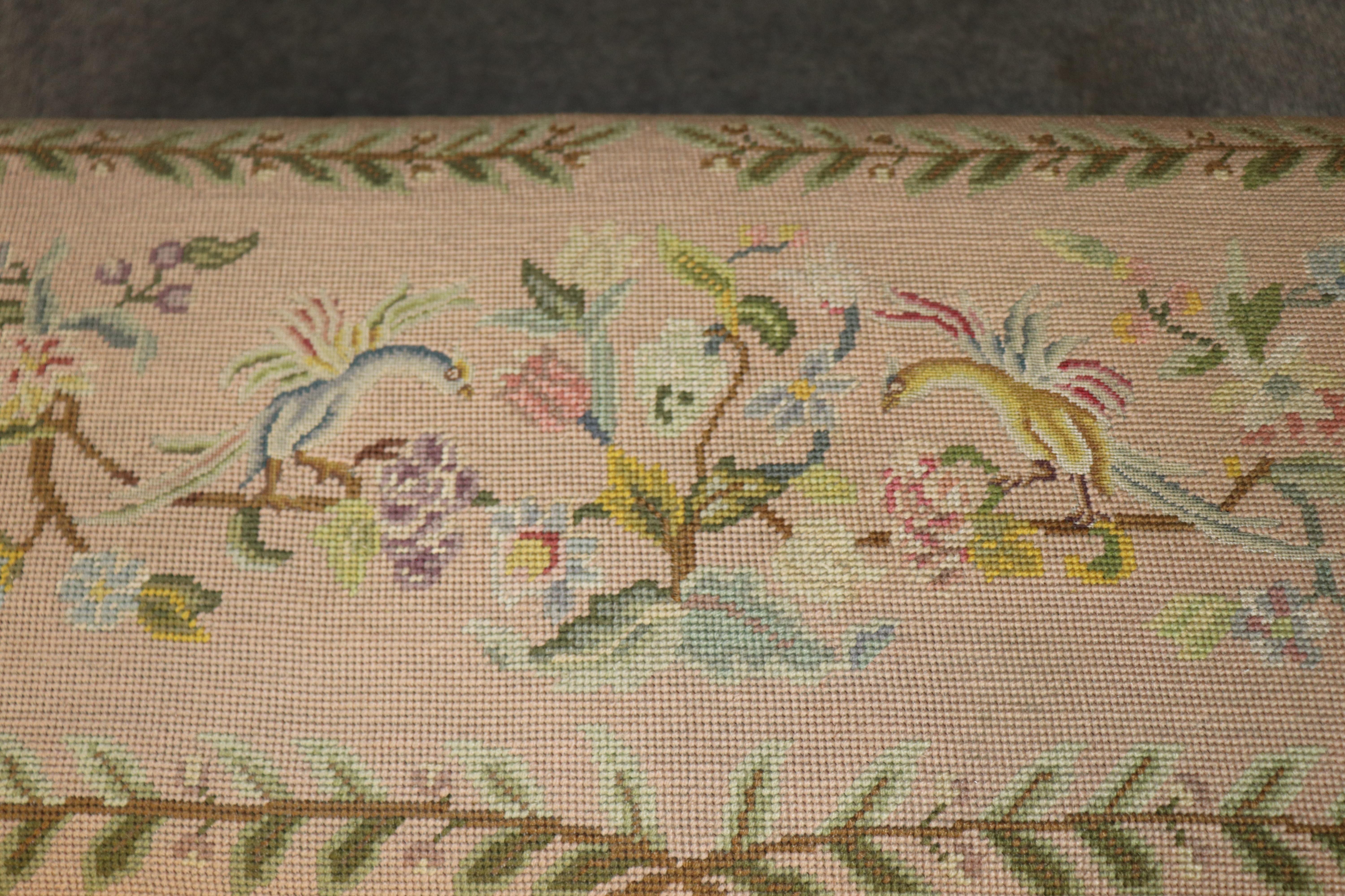 Carved Giltwood French Louis XVI Petit Point and Needlepoint Window Bench For Sale 7