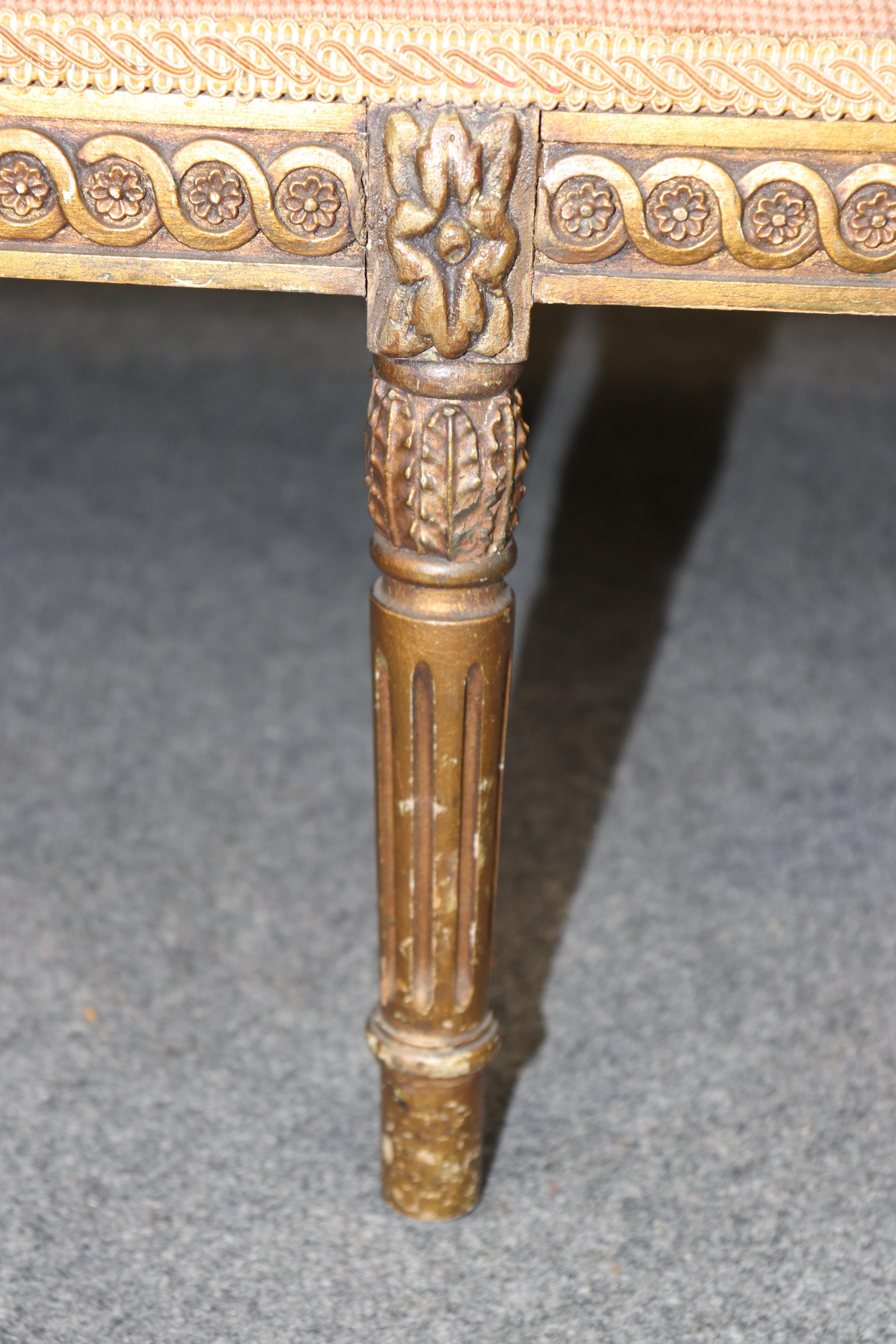 Carved Giltwood French Louis XVI Petit Point and Needlepoint Window Bench For Sale 3