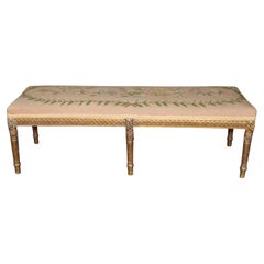 Carved Giltwood French Louis XVI Petit Point and Needlepoint Window Bench
