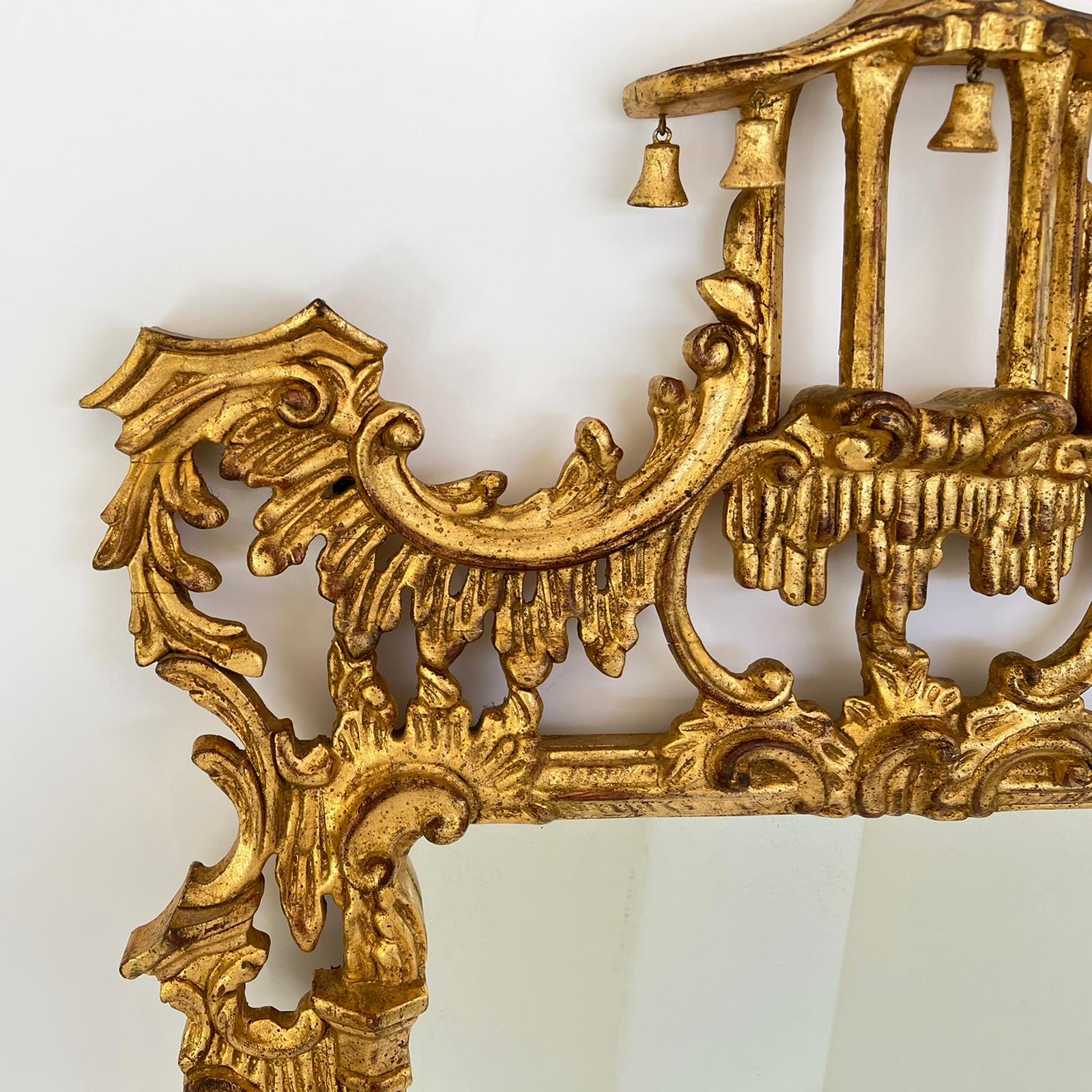 Wood Carved Giltwood George III Style Mirror with Pagoda Pediment