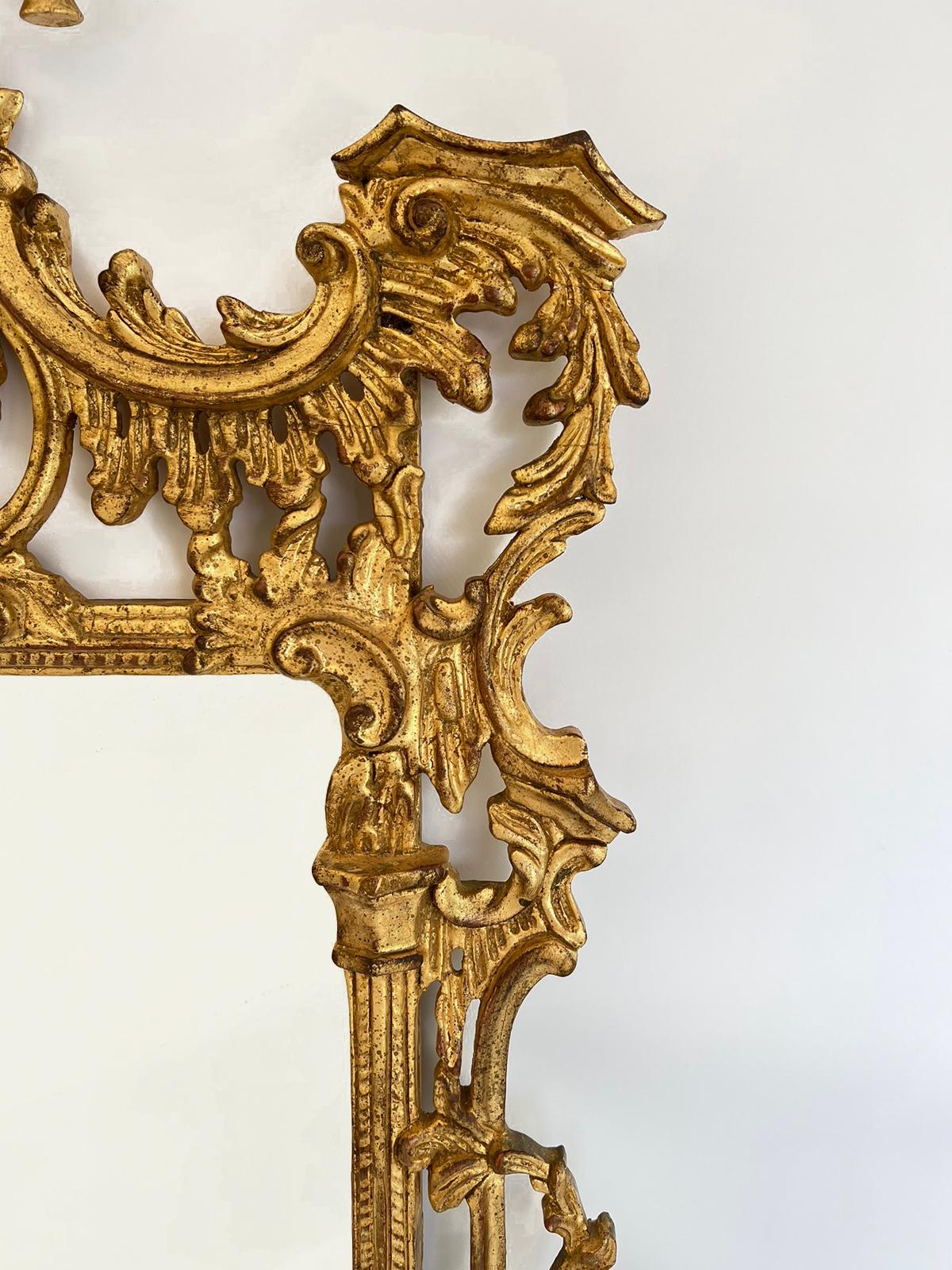 Carved Giltwood George III Style Mirror with Pagoda Pediment For Sale 3