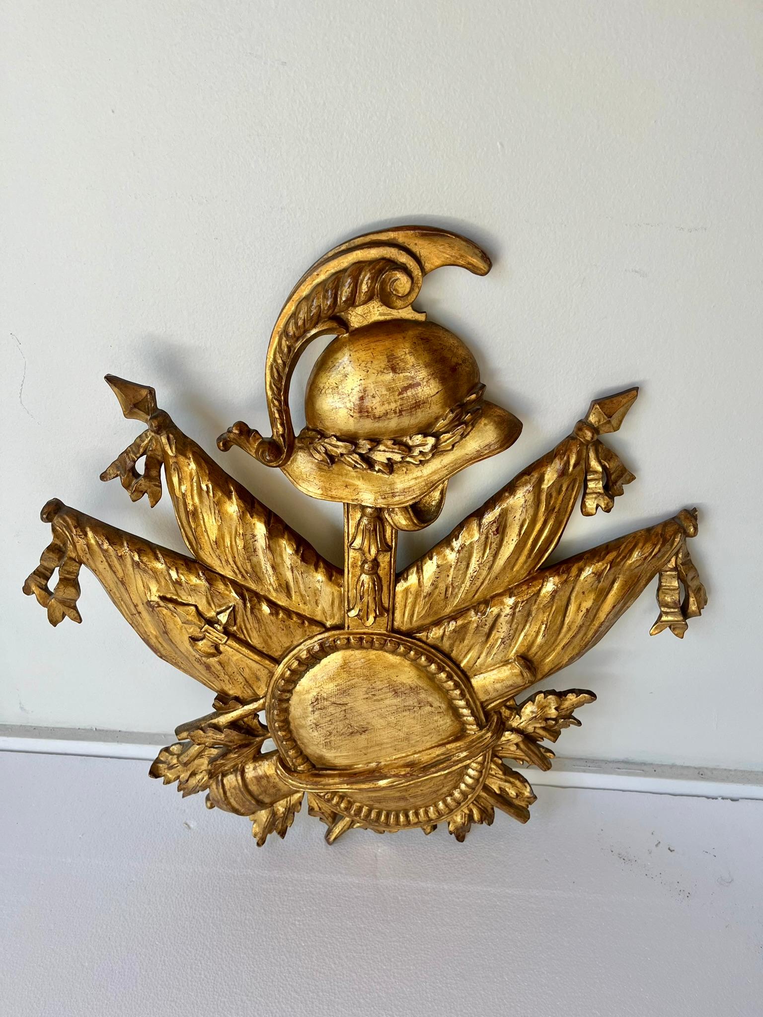 Carved Giltwood Grand Tour Style Military Wall Trophy  For Sale 5