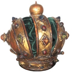 Antique Carved Giltwood Jeweled Crown Altar Fragment
