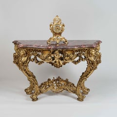 Carved Giltwood Louis XV Style Console Table In the Manner of Nicolas Pineau