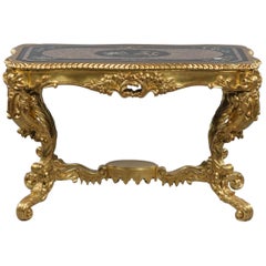 Carved Giltwood Low Centre Table with a Pietre Dure Marble Top