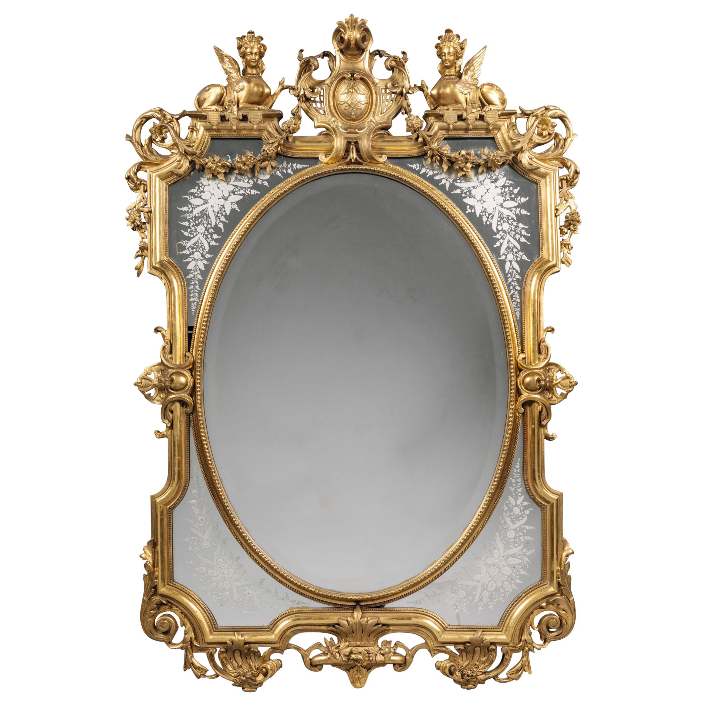 Carved Giltwood Marginal Frame Mirror For Sale