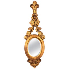 Carved Giltwood Renaissance Style Mini Sized Mirror with Crest, 1930s