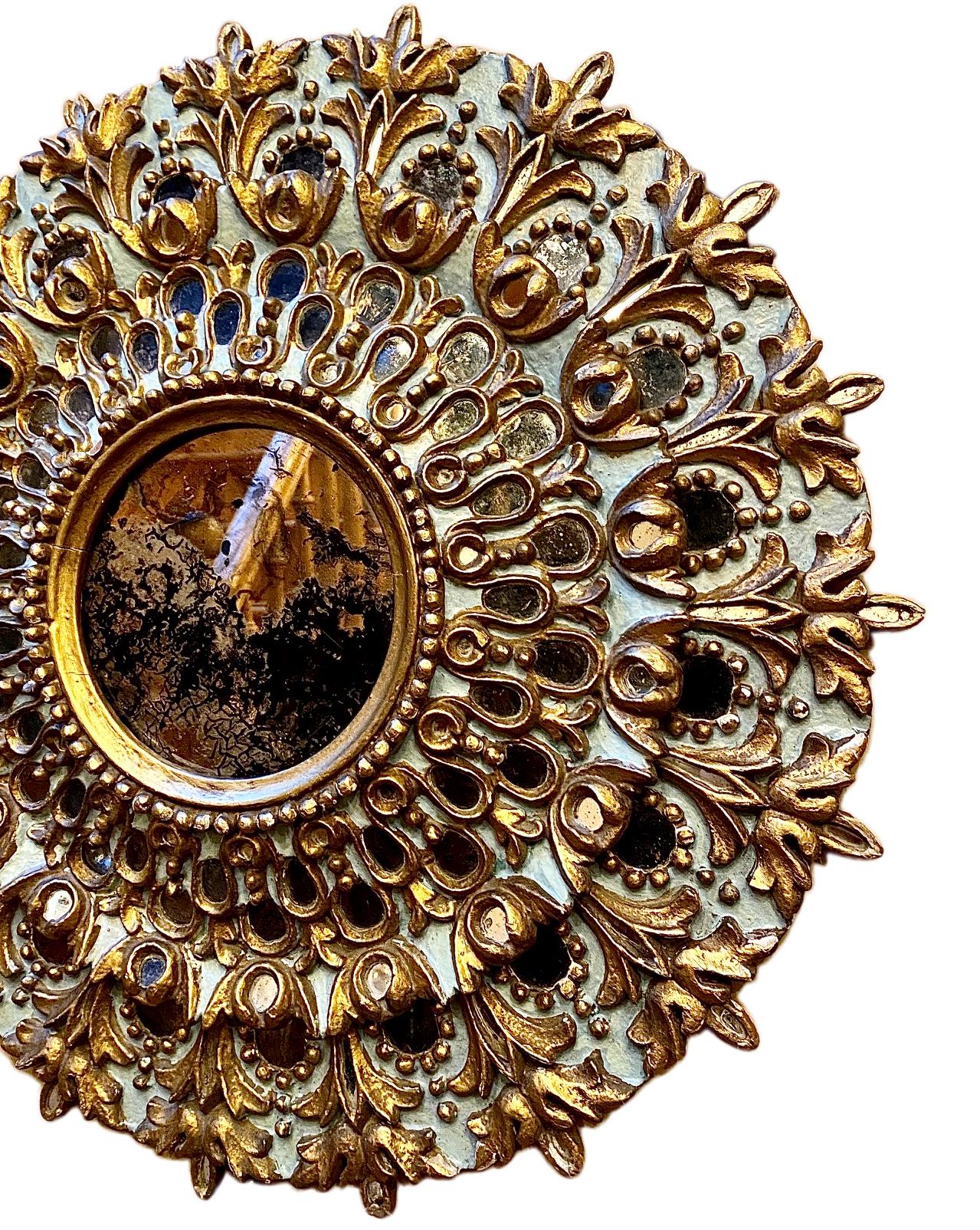 Spanish Carved Giltwood Sunburst Mirror For Sale