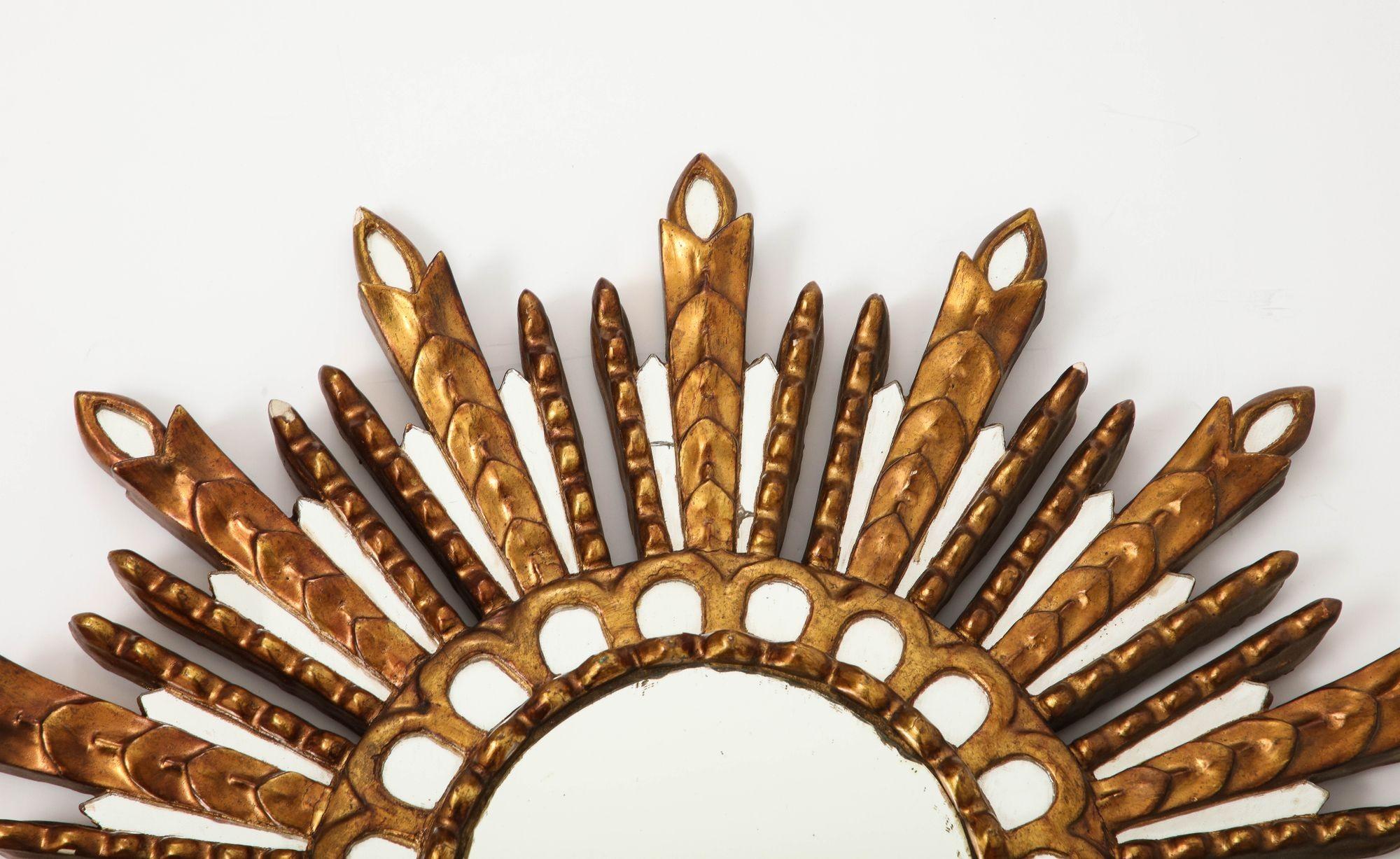 Geschnitzter Sonnenschliff-Spiegel aus Giltwood im Angebot 2