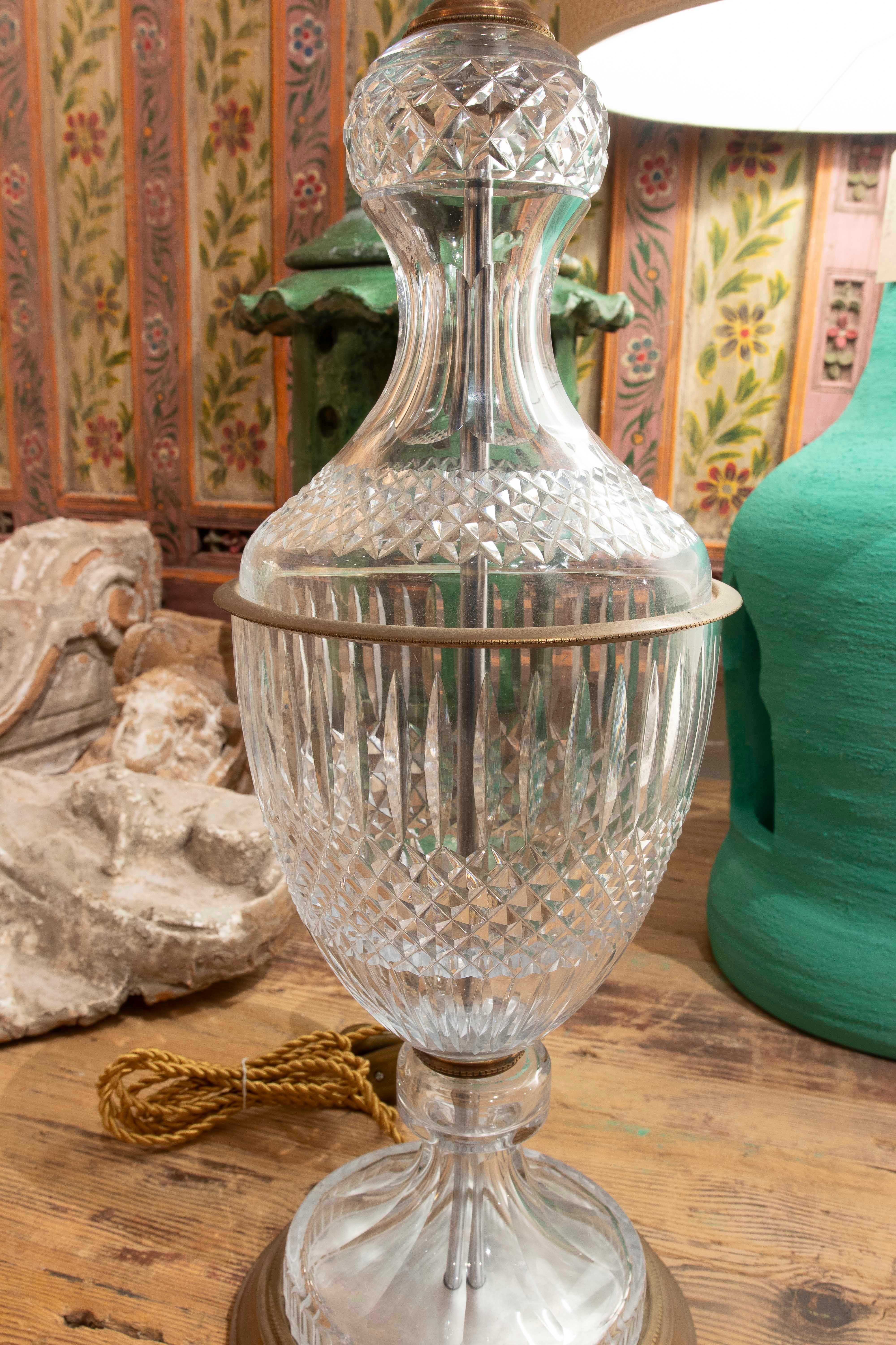 20th Century Carved Glass and Bronze Table Lamp For Sale