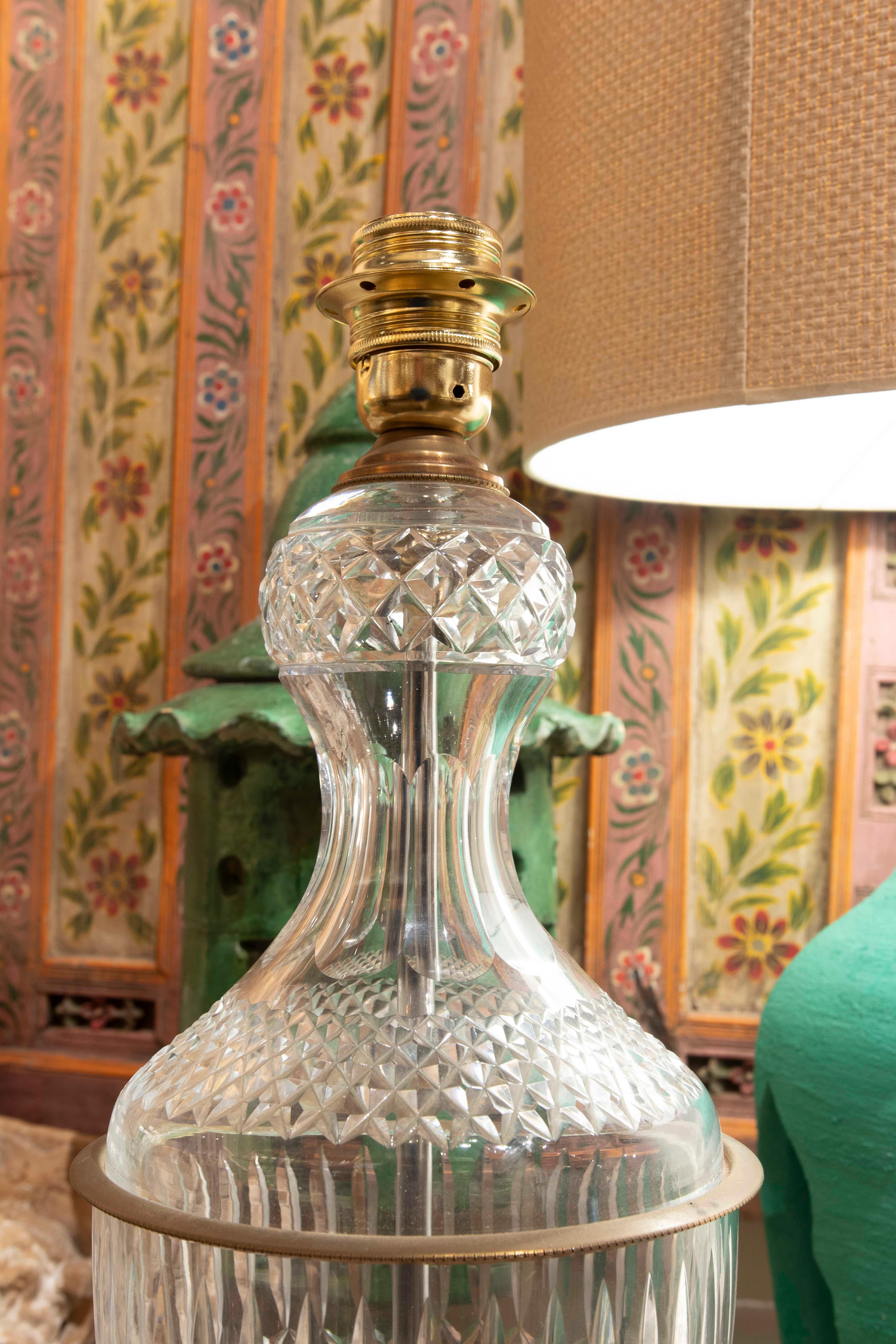 Carved Glass and Bronze Table Lamp For Sale 1
