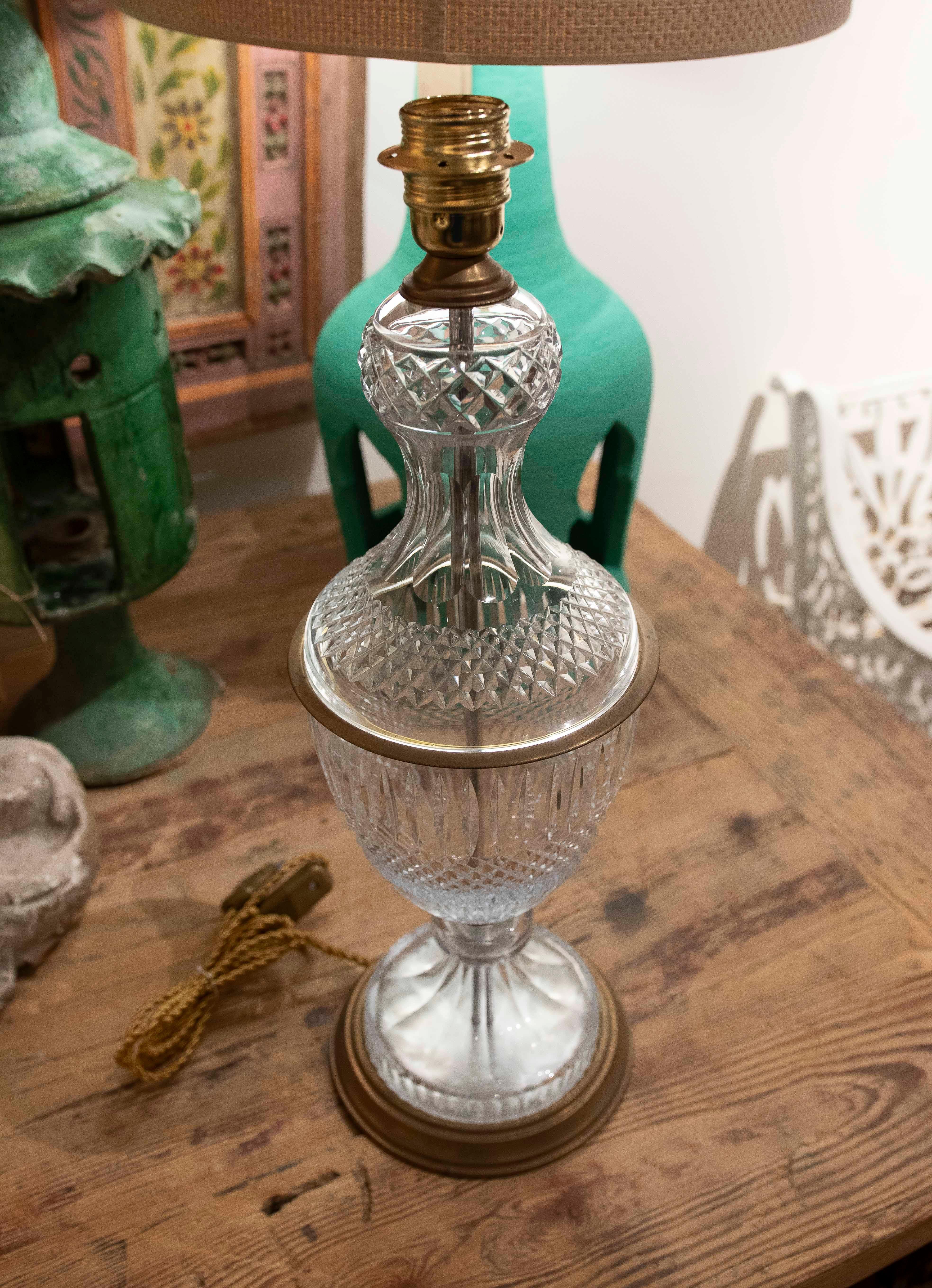 Carved Glass and Bronze Table Lamp For Sale 4