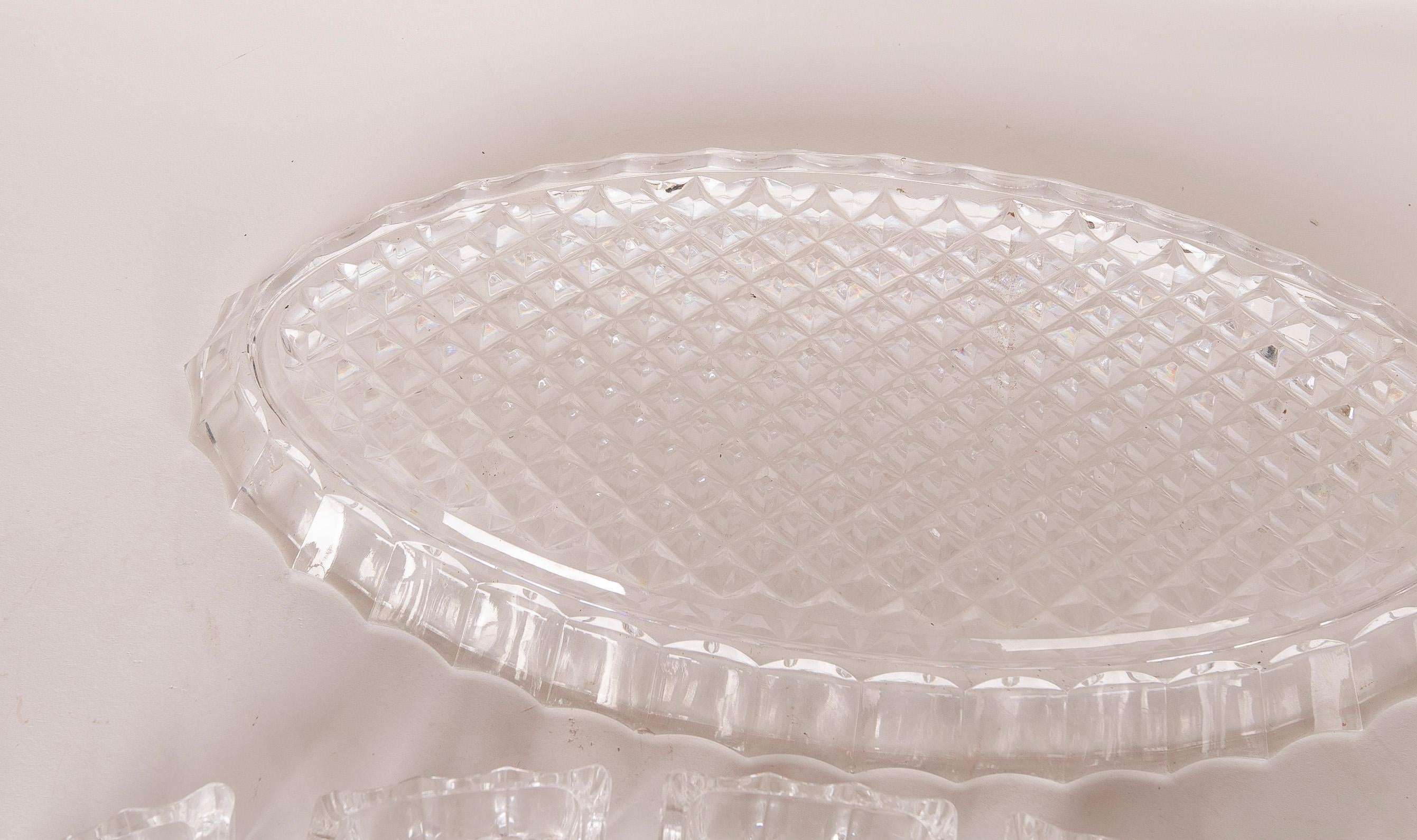 Carved Glass Tray with Individual Containers on the Tray For Sale 12