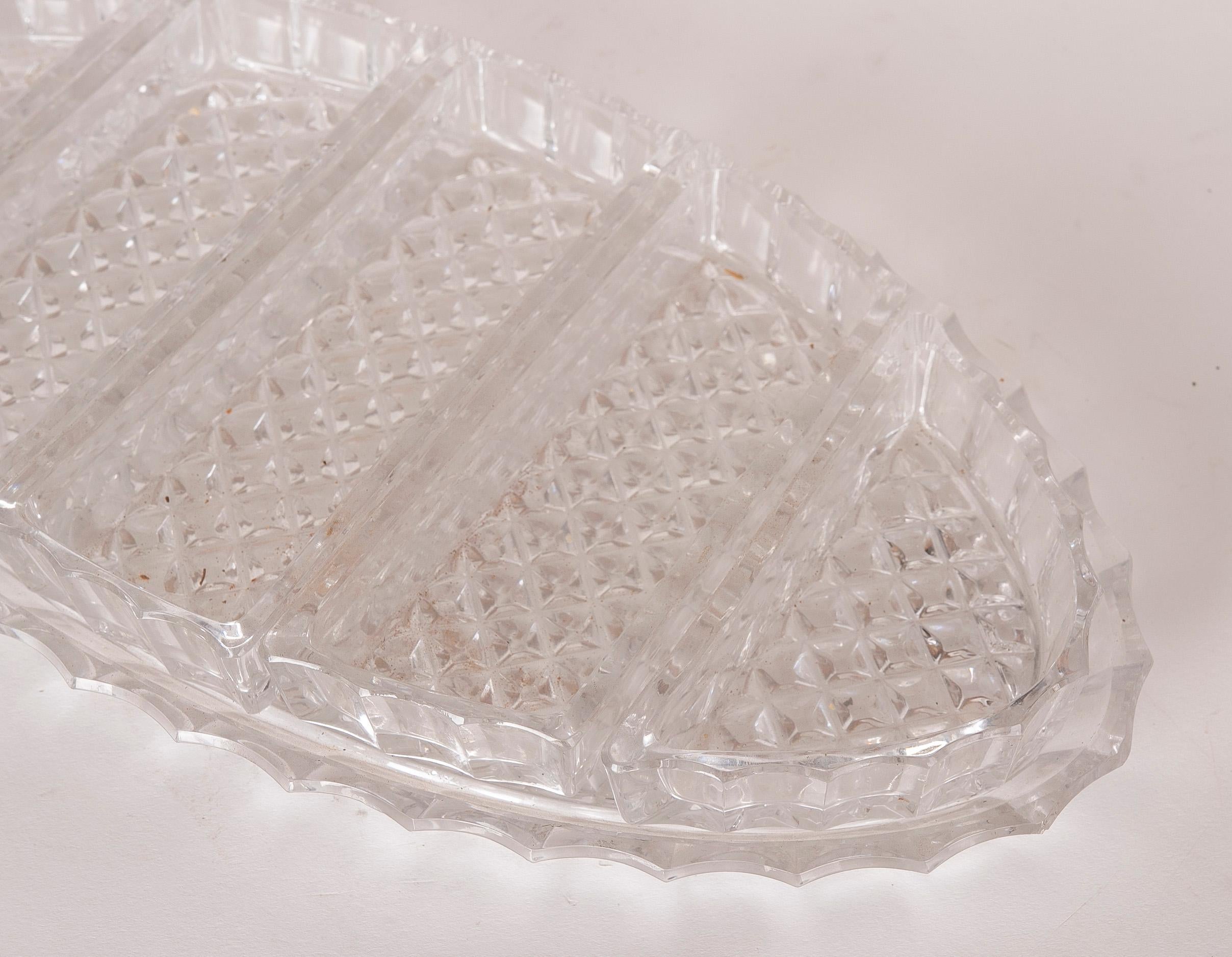 Carved Glass Tray with Individual Containers on the Tray For Sale 2