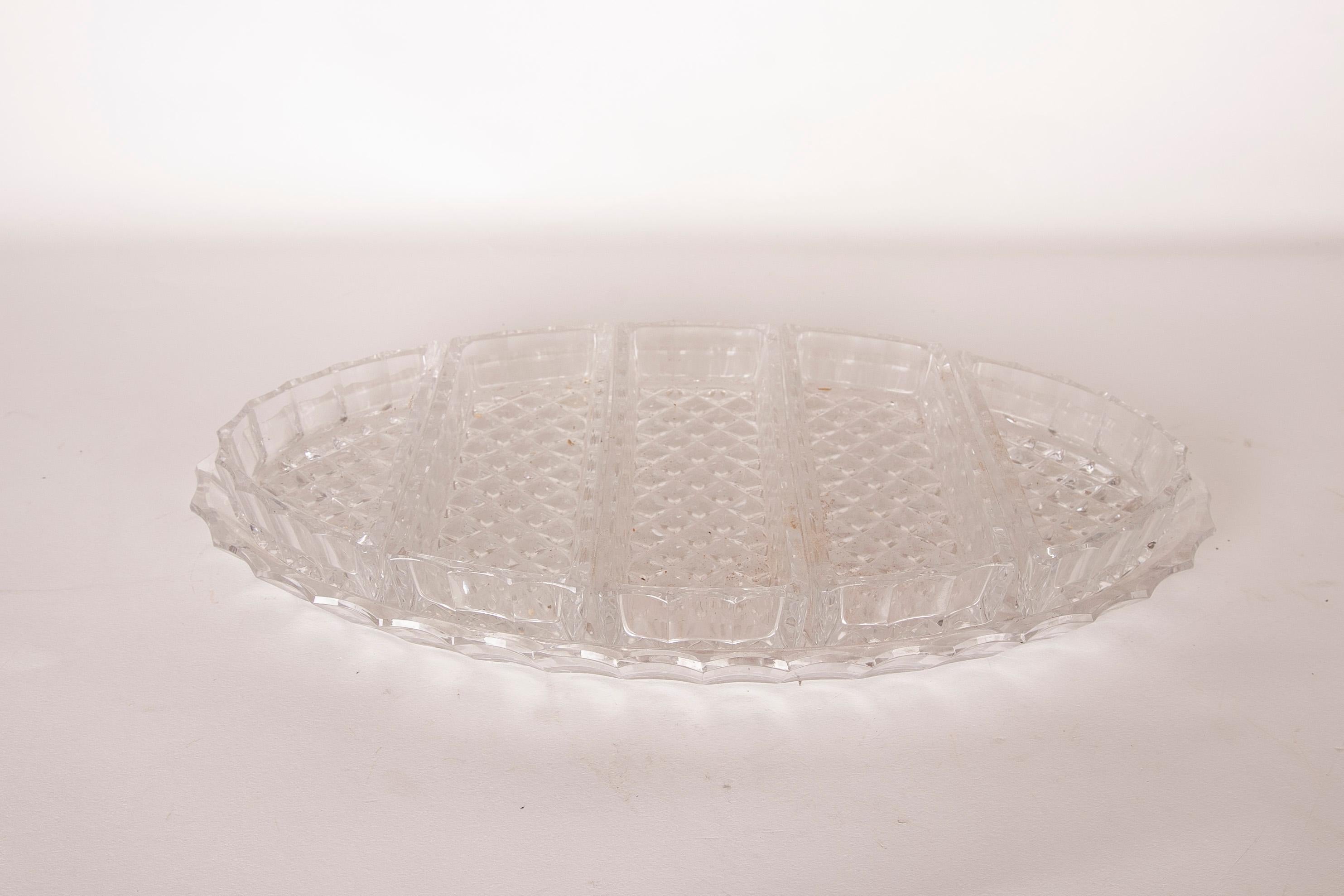 Carved Glass Tray with Individual Containers on the Tray For Sale 3