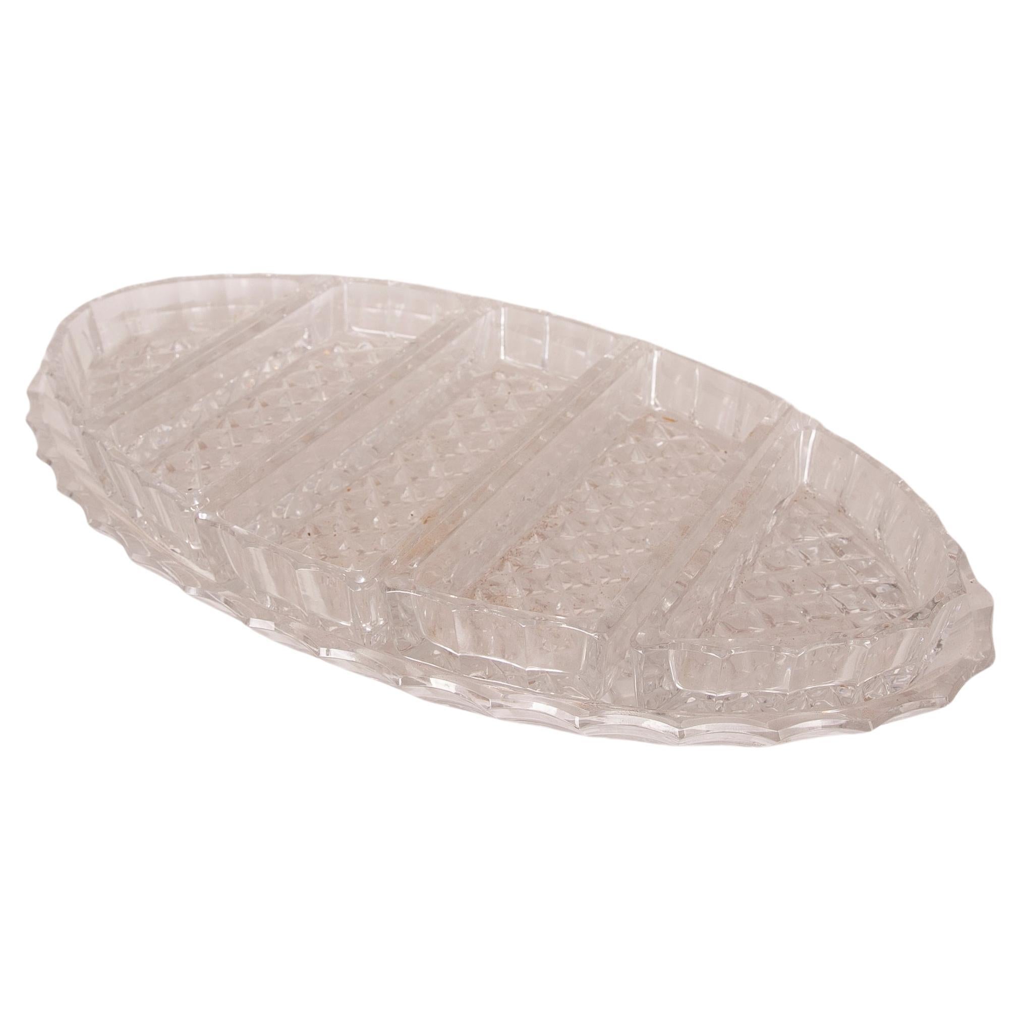 Carved Glass Tray with Individual Containers on the Tray For Sale
