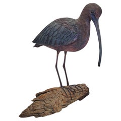 Carved Glossy Ibis Sculpture Vintage Carved Glossy Ibis Sculpture