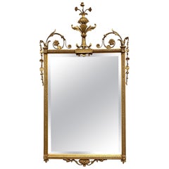 Carved Gold Gilded Tall Wood Mirror with Urn Motif Crest Giltwood