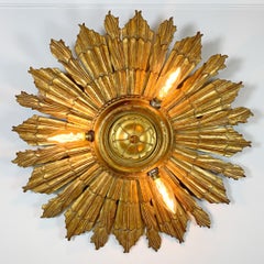 Geschnitzte, vergoldete Wood's Church Sunburst Light, um 1920