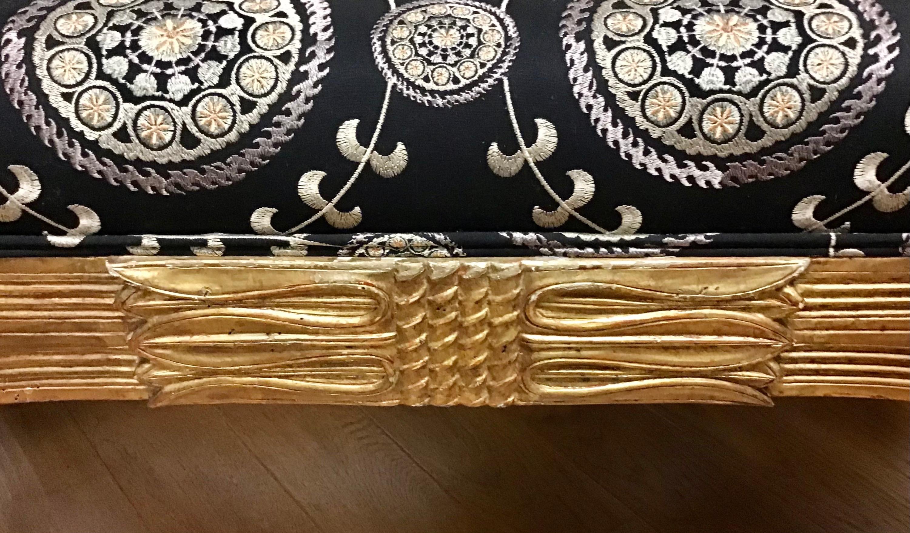 Carved Gold Giltwood Regency Style Scroll Arm Bench 3