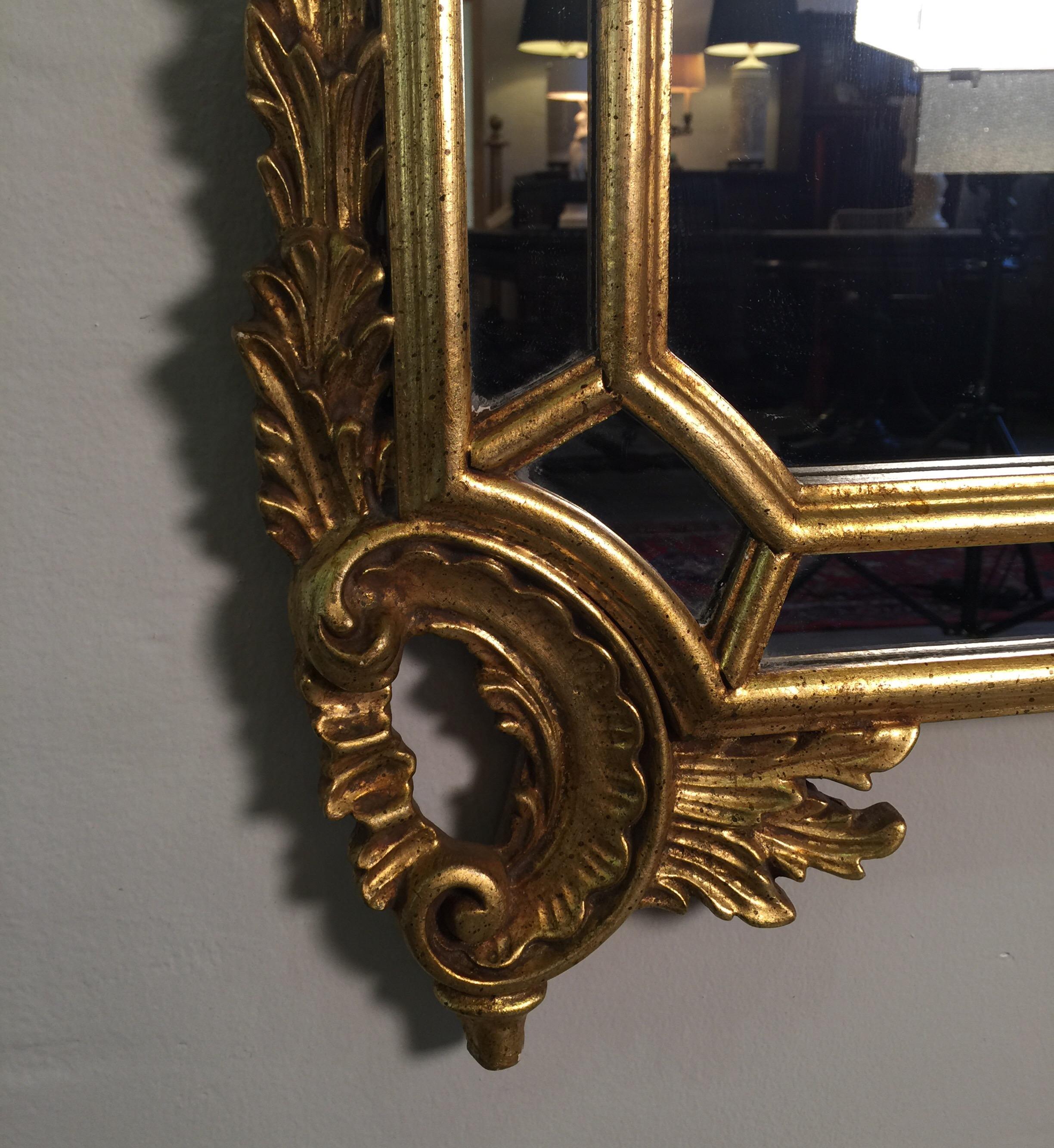 Mid-20th Century Carved Gold Giltwood Venetian Mirror Made in Italy by La Barge
