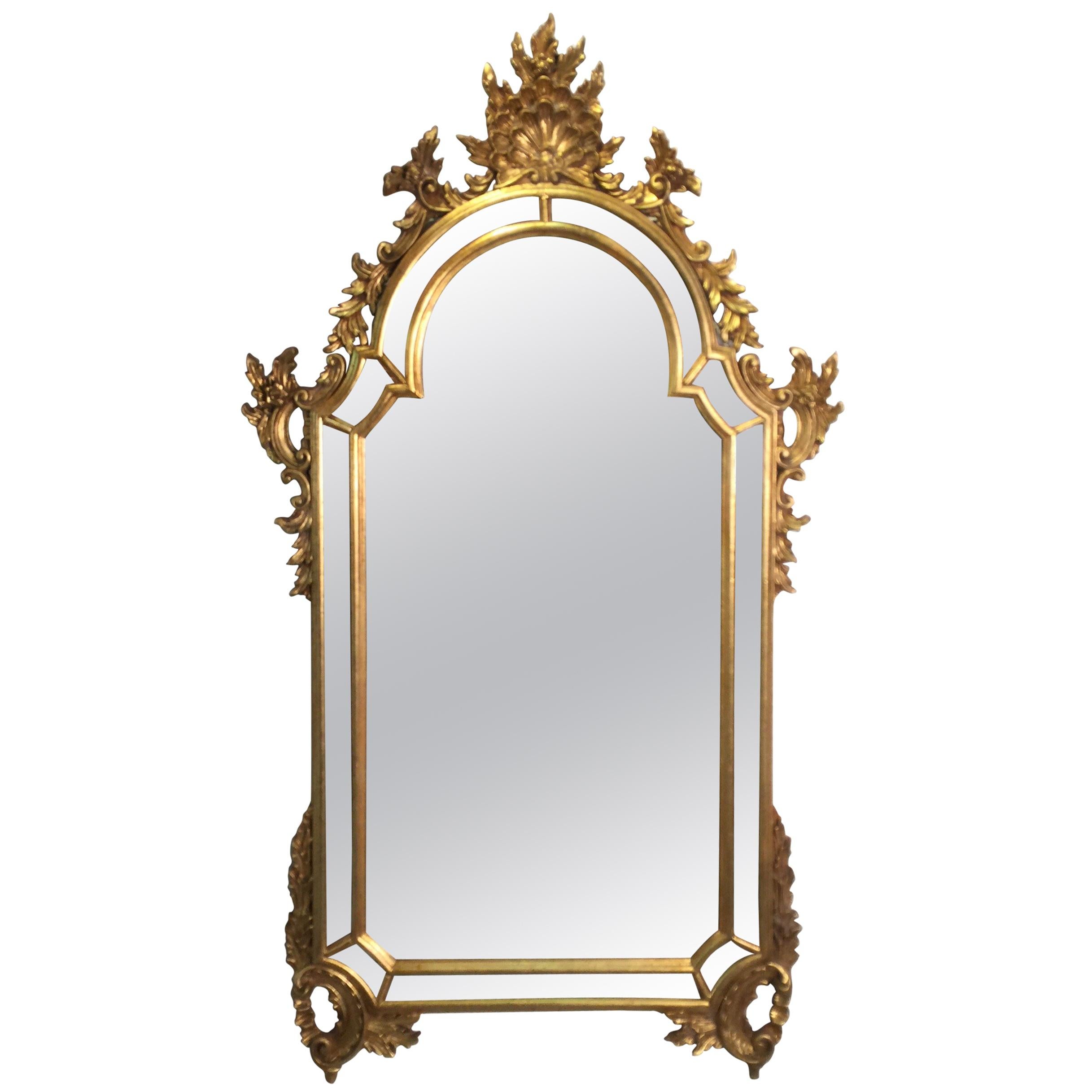 Carved Gold Giltwood Venetian Mirror Made in Italy by La Barge