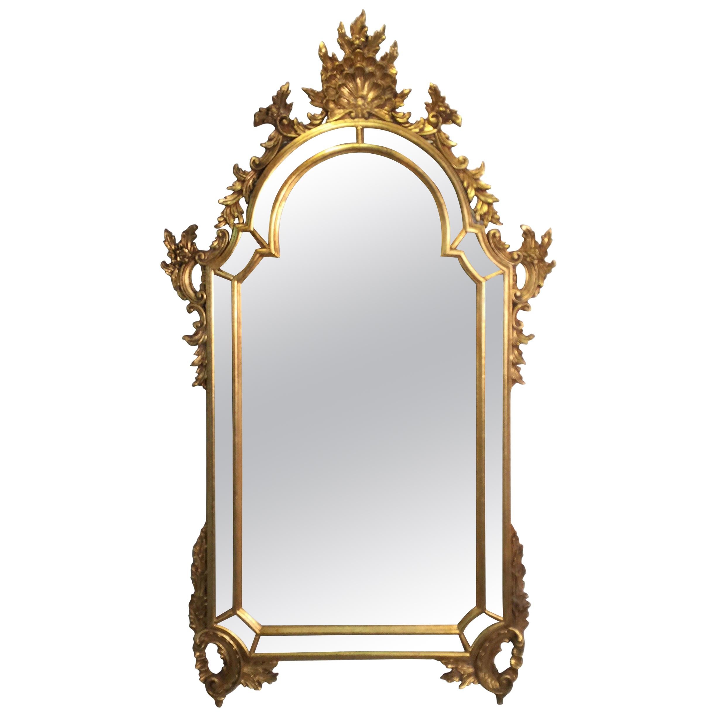 Carved Gold Giltwood Venetian Mirror Made in Italy by La Barge