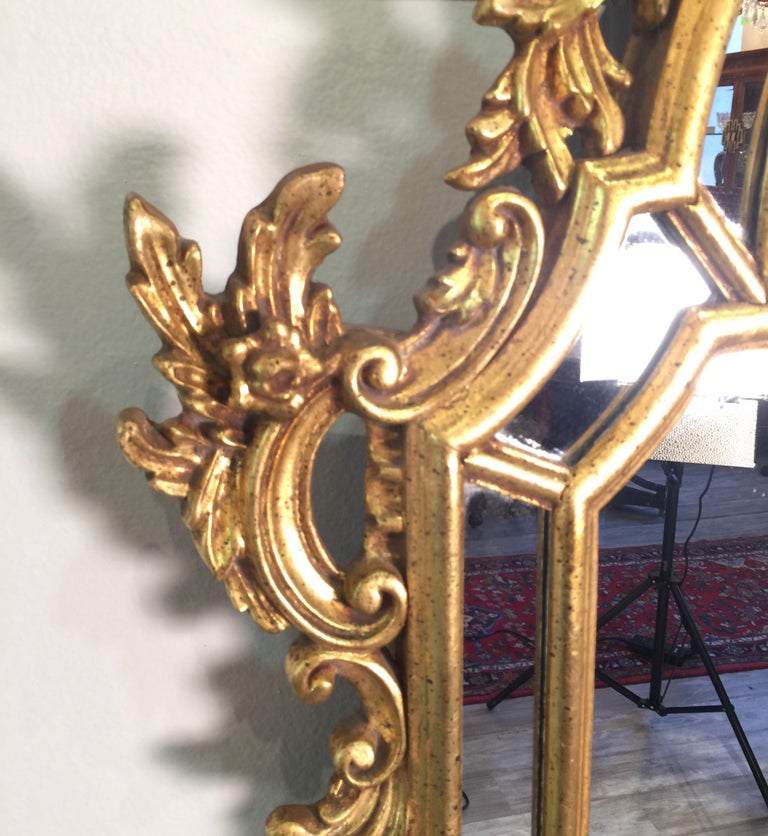 Carved Gold Giltwood Mirror Made in Italy by La Barge For Sale